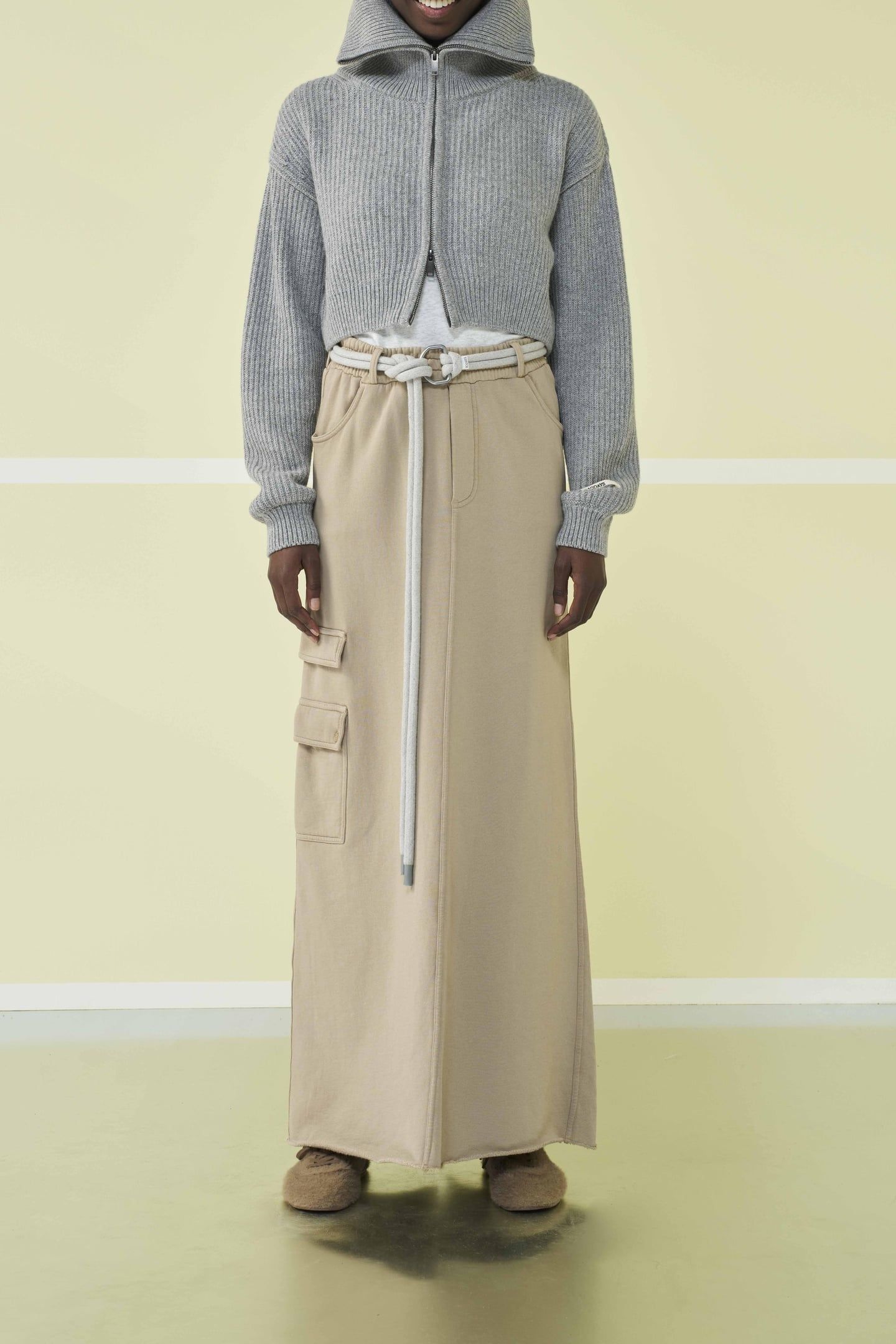 CROPPED KNIT ZIP JACKET LIGHT GREY MELEE 6