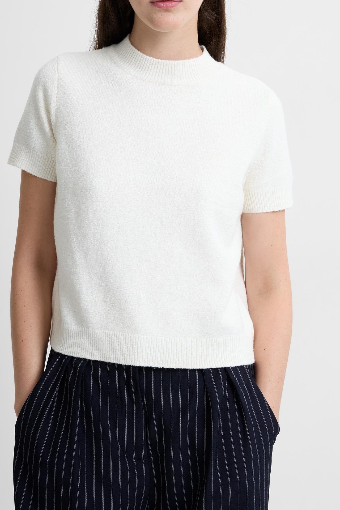 VHARI KNIT MOCK NECK S/S TOP PORCELAIN CREAM PORCELAIN CREAM 1