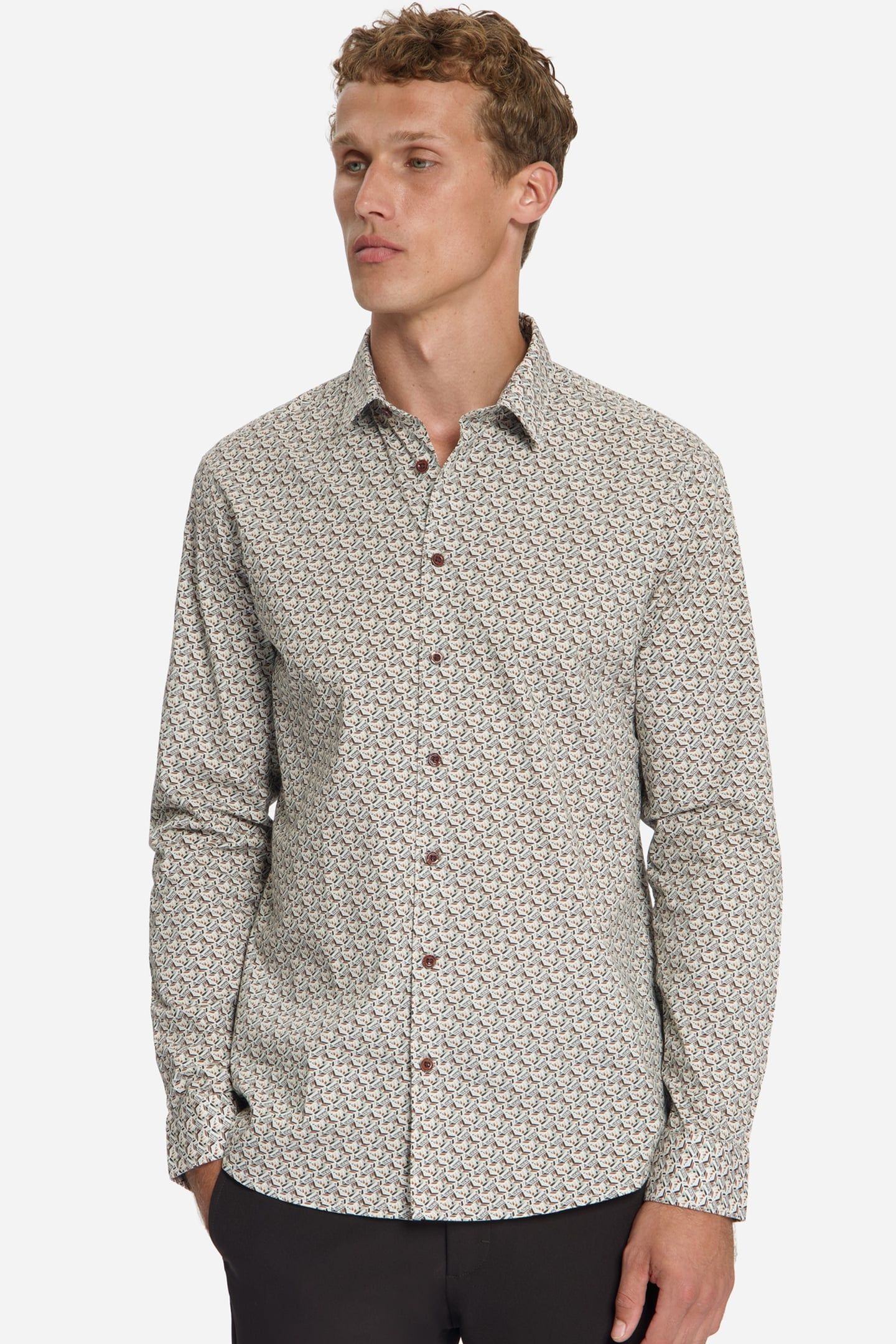 SHIRT STRETCH ALLOVER PRINTED CARAMEL 1