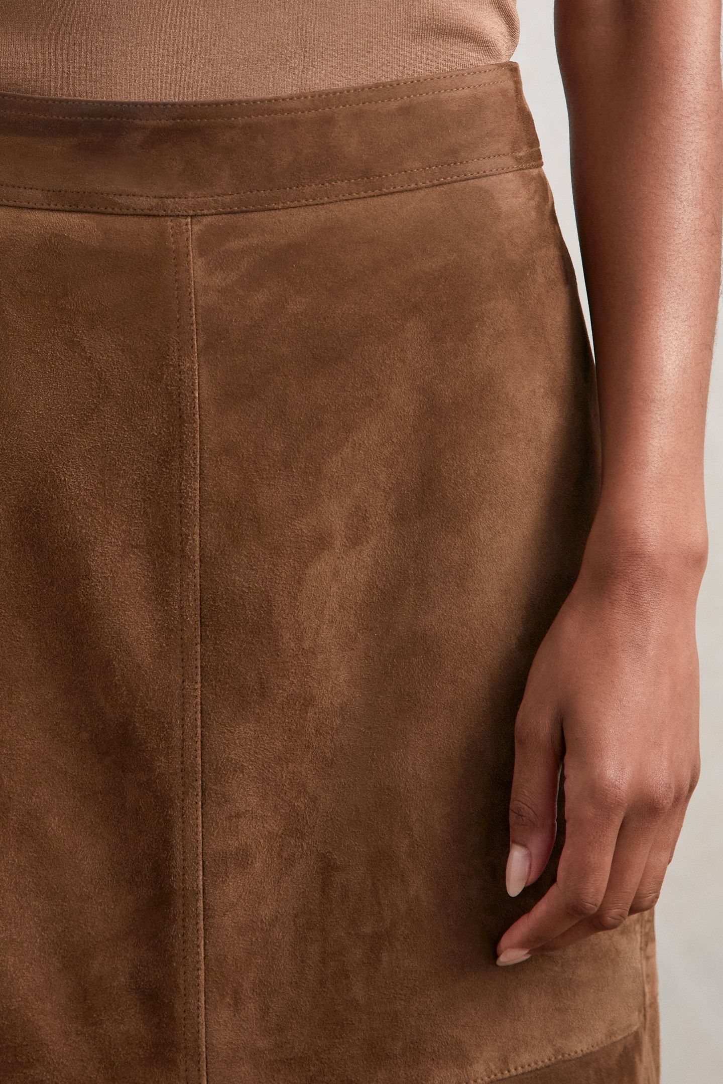 SUEDE MIDI SKIRT TAN BROWN 8