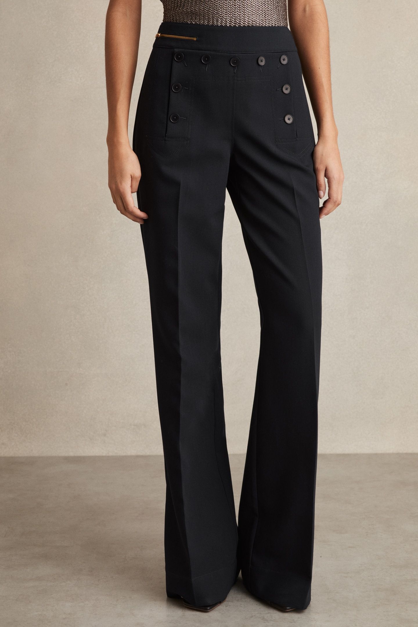 WIDE LEG BUTTON BETAIL TROUSER NAVY 1