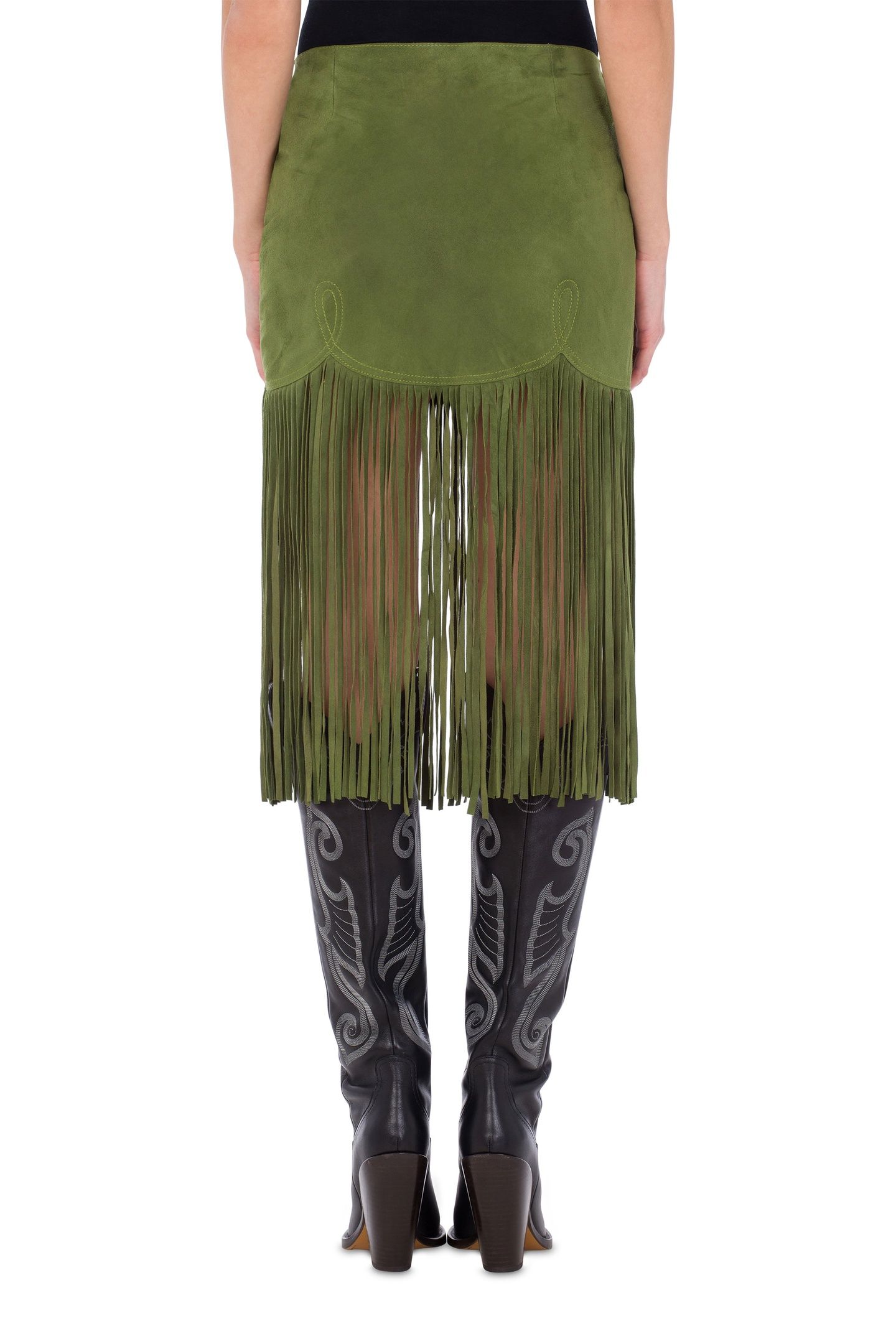 SUEDE SKIRT WITH FRINGES GREEN 2