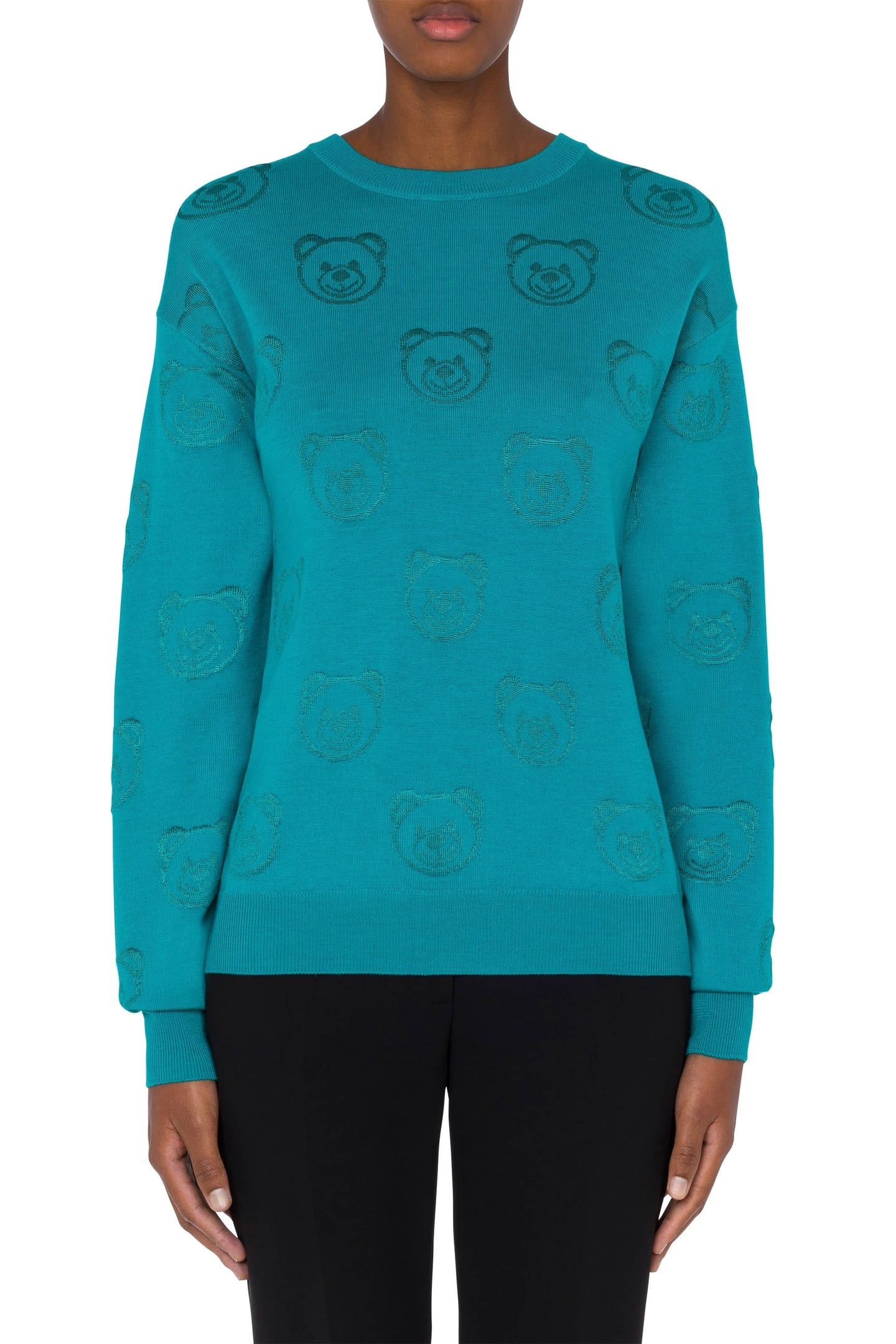 ALLOVER TEDDY BEAR WOOL PULLOVER LIGHT BLUE 1