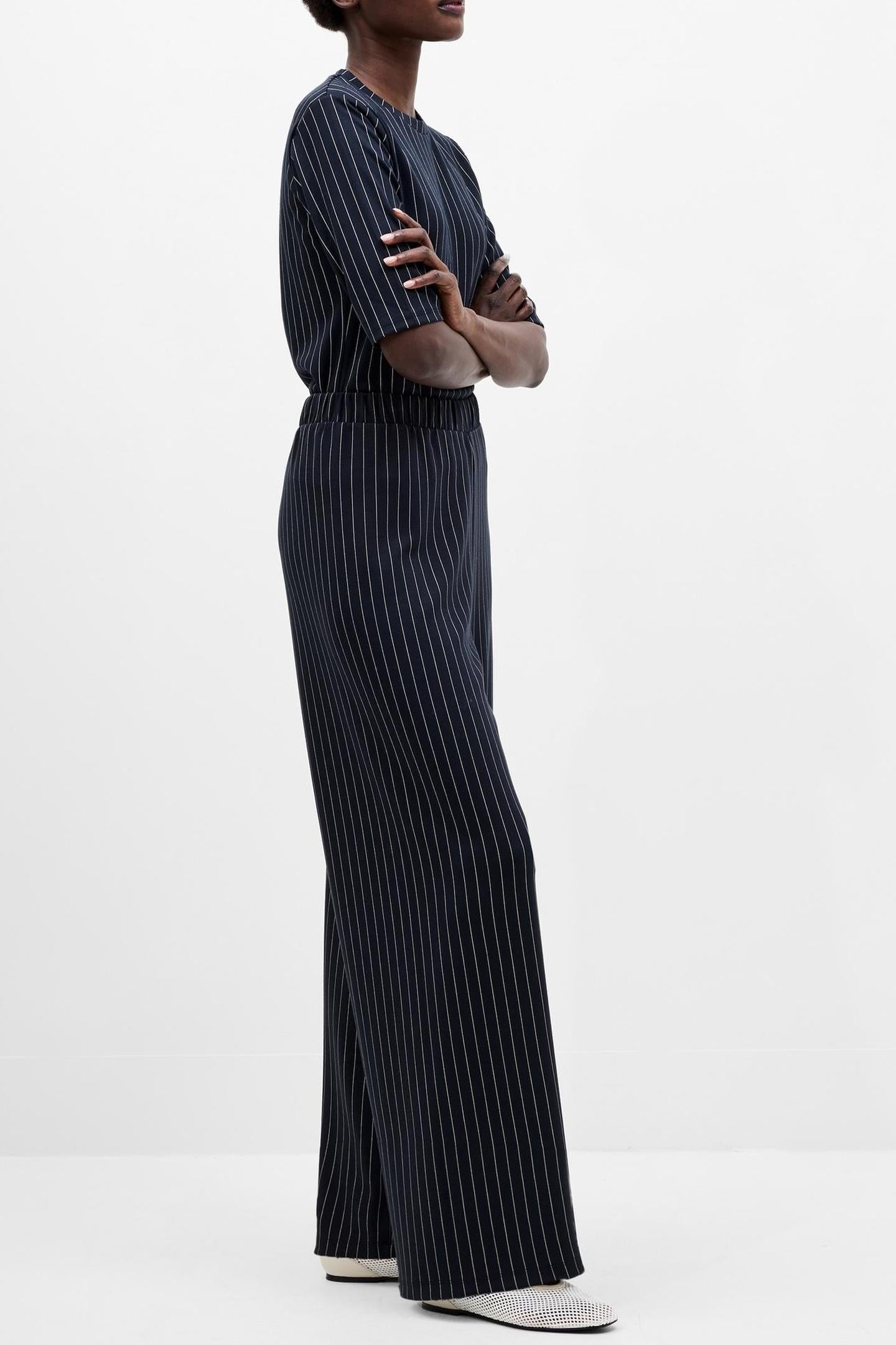 REGINA JERSEY WIDE LEG TROUSER NAVY/WHITE 4