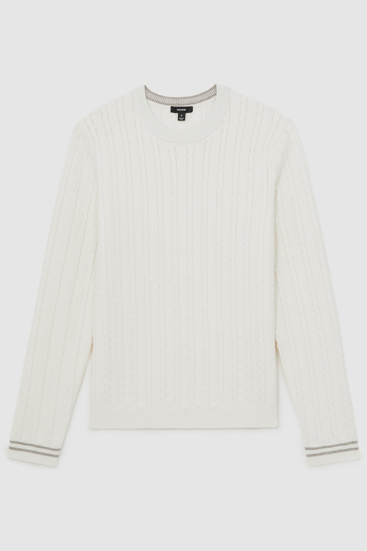 LS CREW NECK TIPPED CUFF CABLE JUMPER WHITE 4