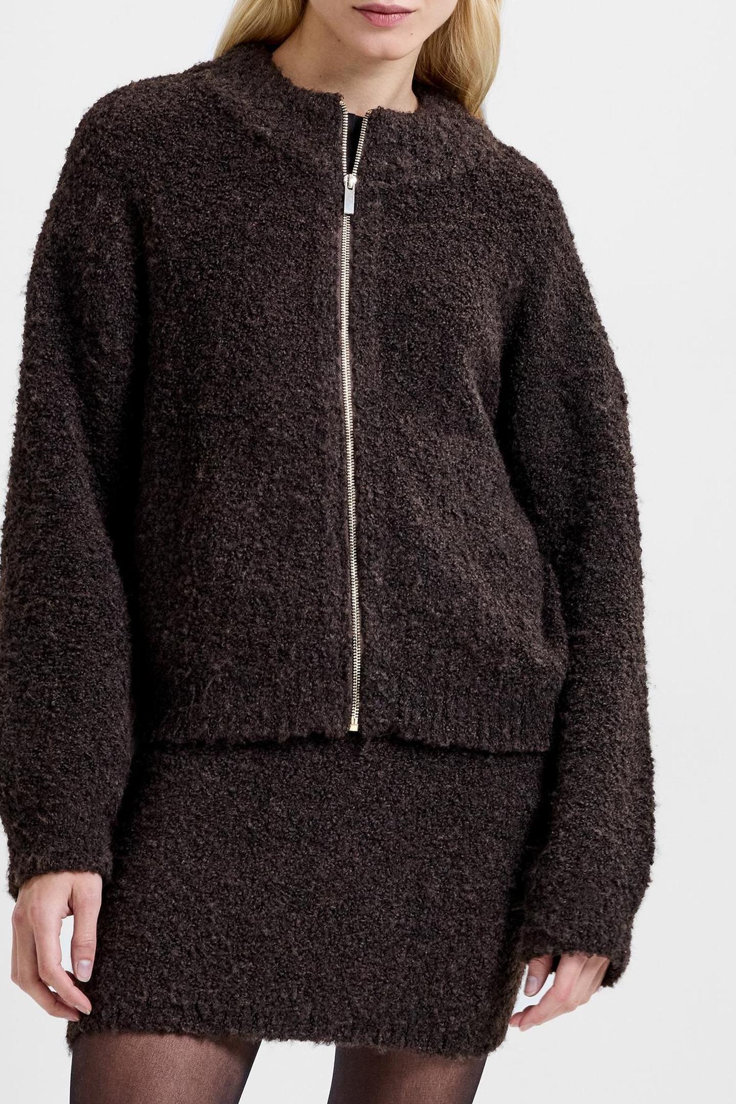 RENEE BOUCLE LS ZIP THROUGH BITTER CHOCOLATE 4