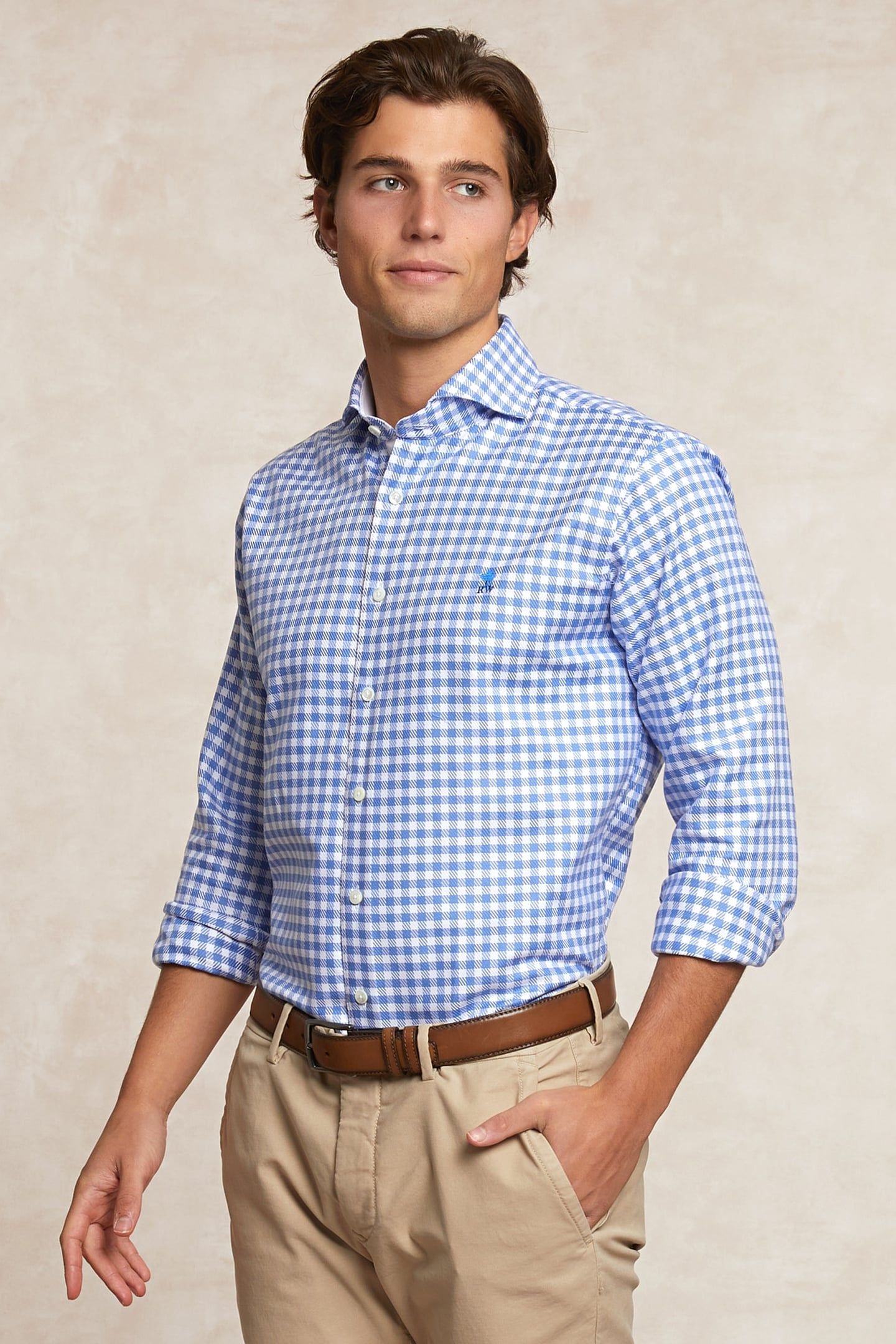 CUSTOM FIT COTTON CHECKED SHIRT BLUE/WHITE 3