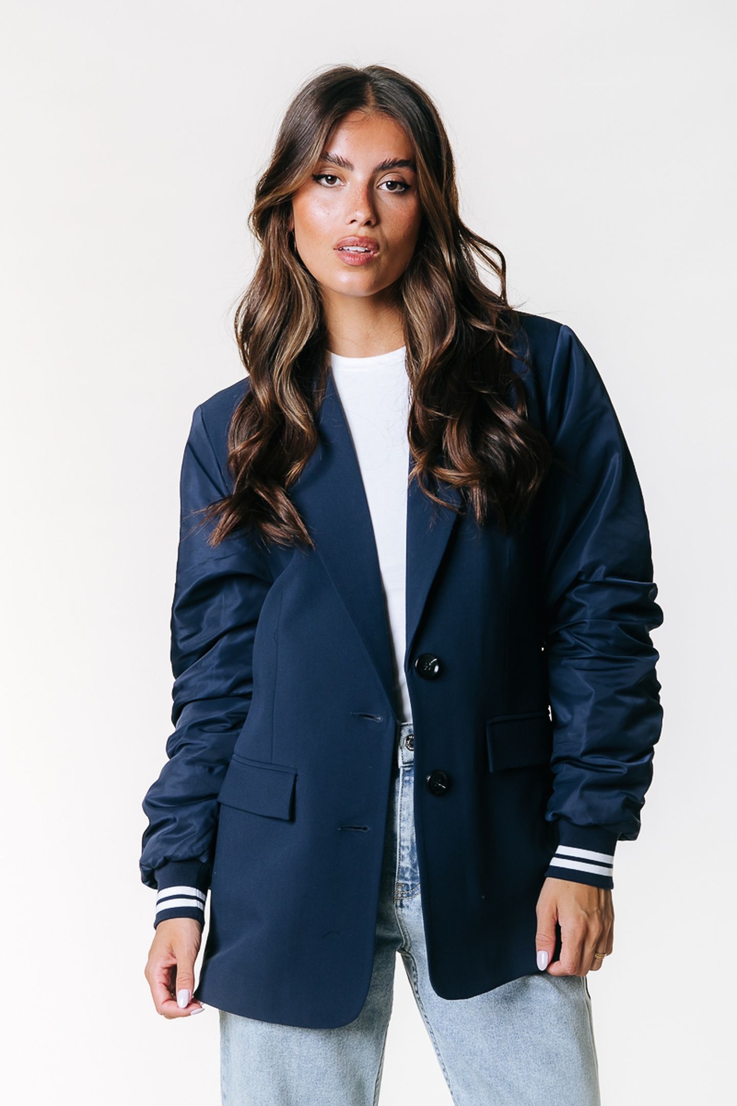 GEMMA CONTRAST SLEEVE BLAZER NAVY 1