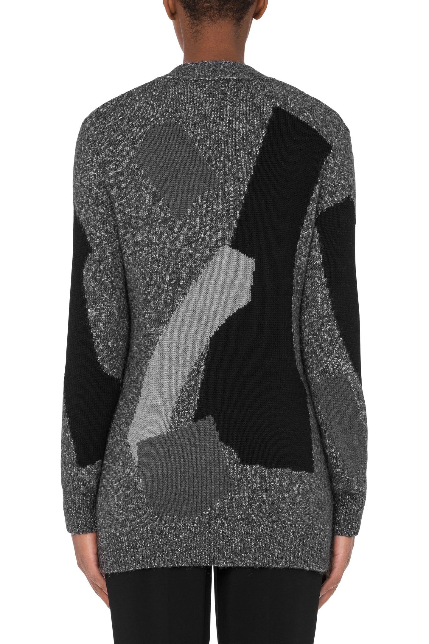 PATCHWORK MOULINÈ WOOL AND ALPACA CARIDGAN GREY 2