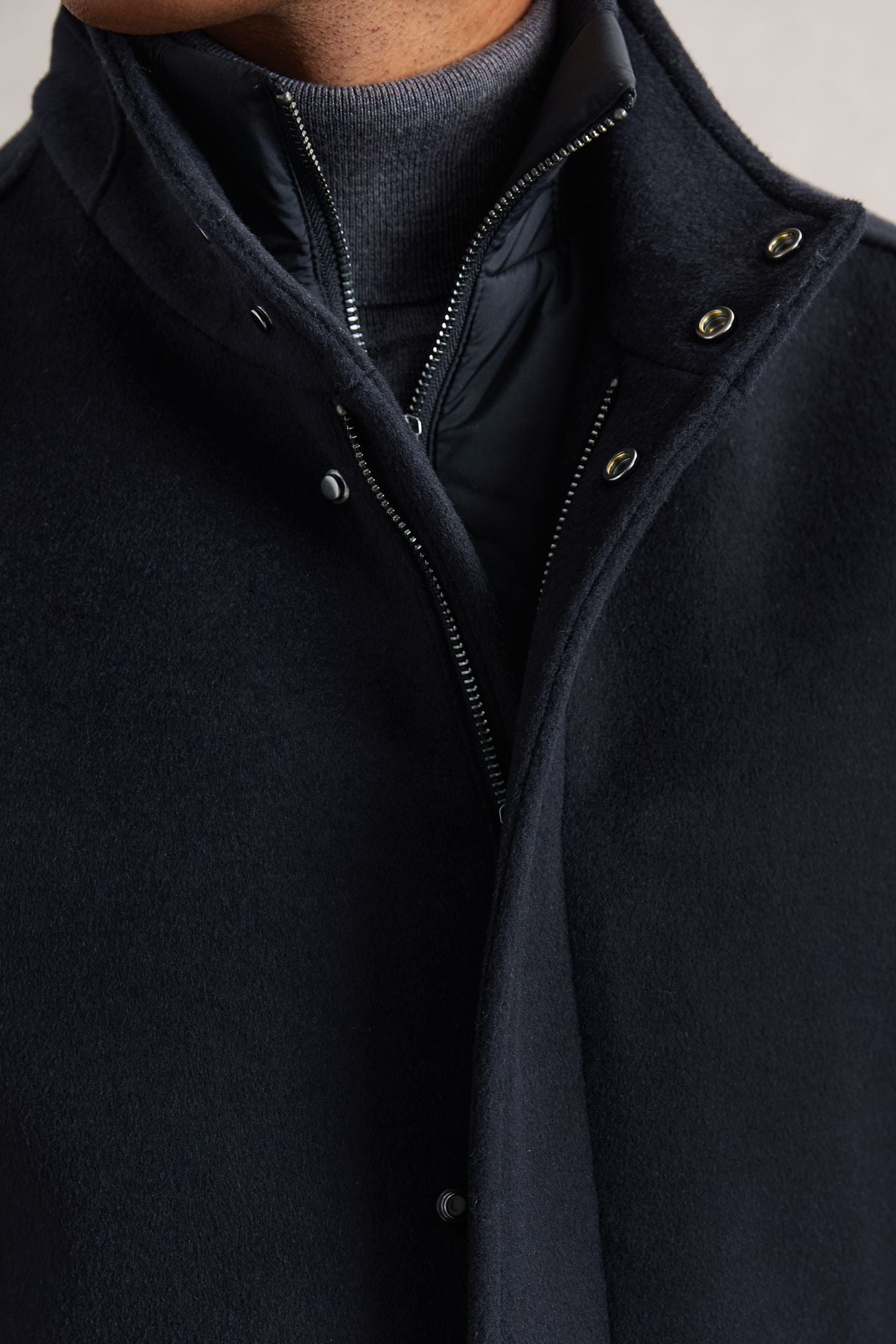 WOOL GILET INSERT FUNNEL NECK COAT NAVY 6