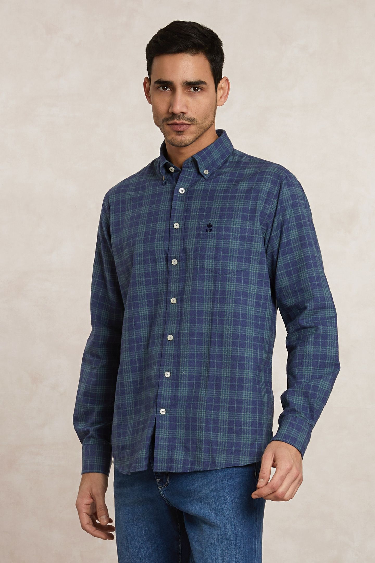 REGULAR FIT CHECKED FLANNEL SHIRT GREEN/BLUE BLUE 3