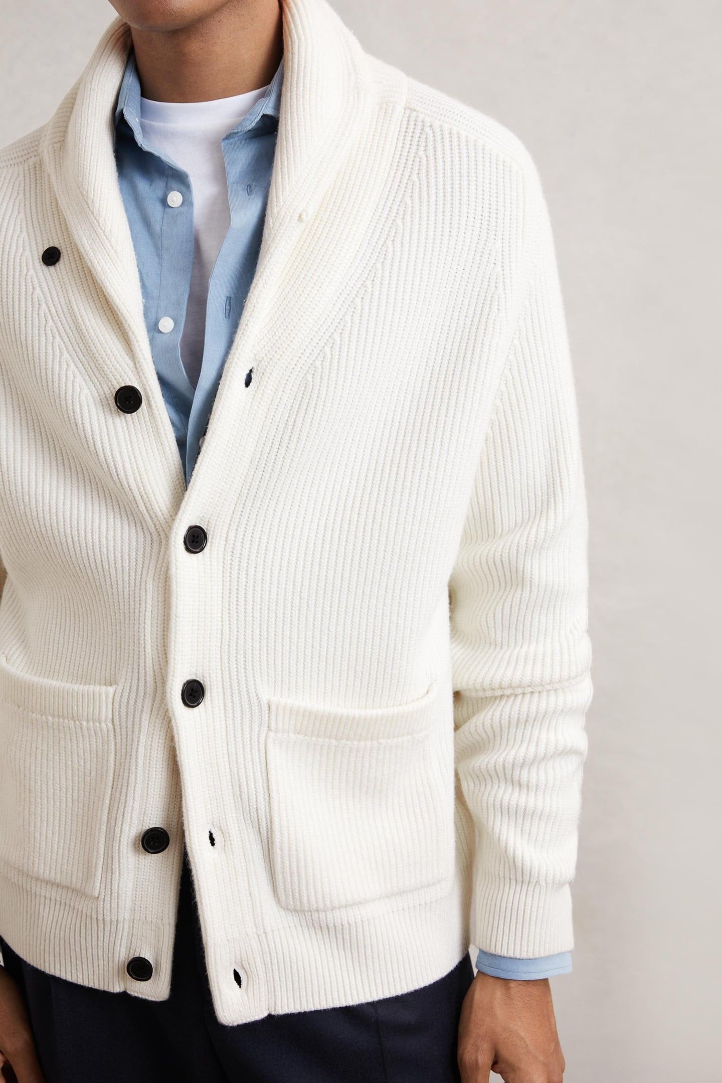 LS SHAWL COLLAR RIBBED CARDIGAN WINTER WHITE 1