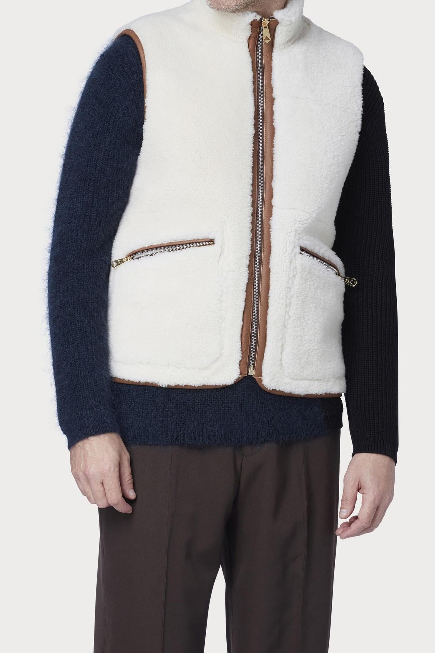 MENS SLIM FIT REVERSIBLE SHEEPSKIN GILET TAN 1