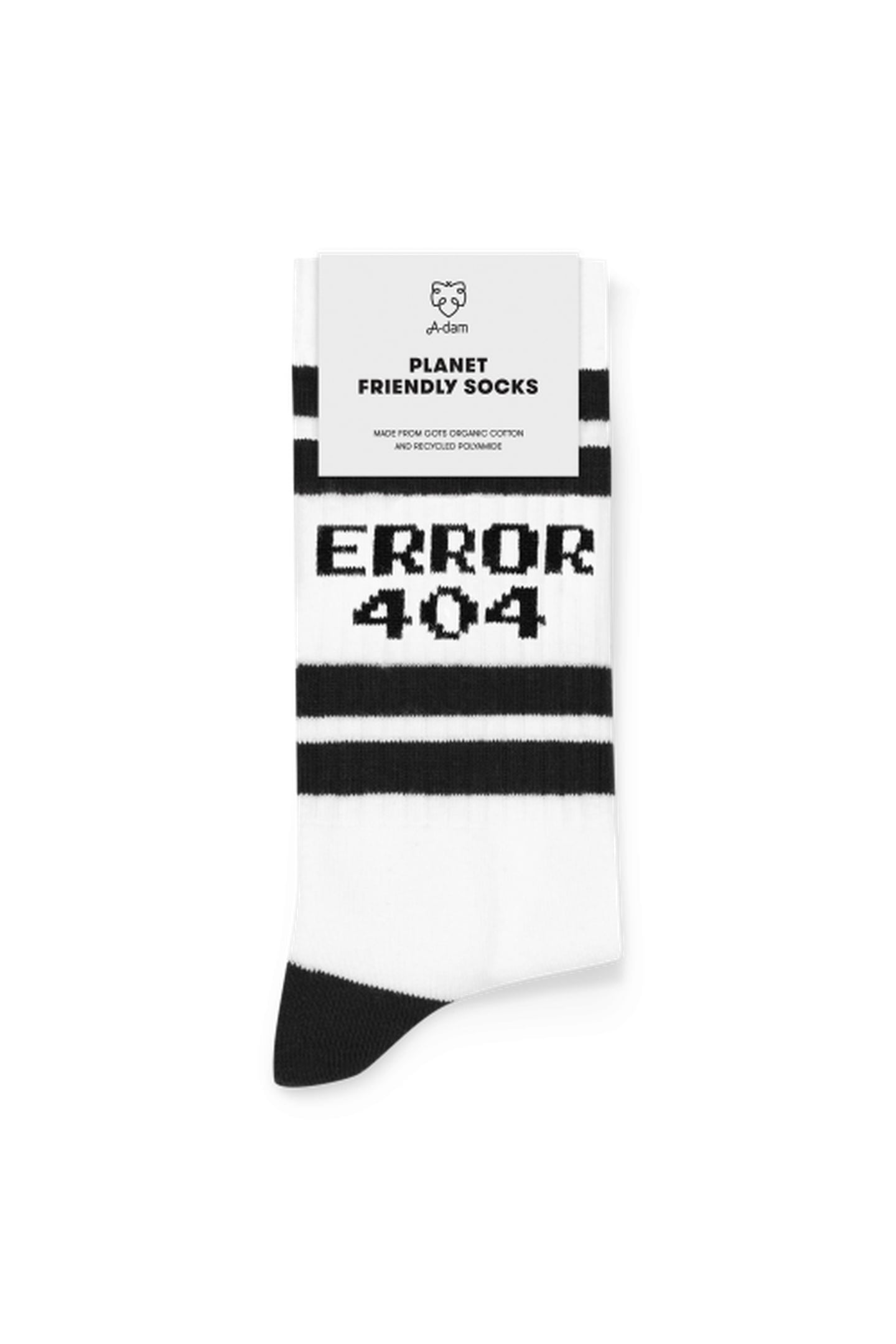 A-DAM 3-PACK CREW SOCKS BLACK STRIPES ERROR 404 WHITE 3