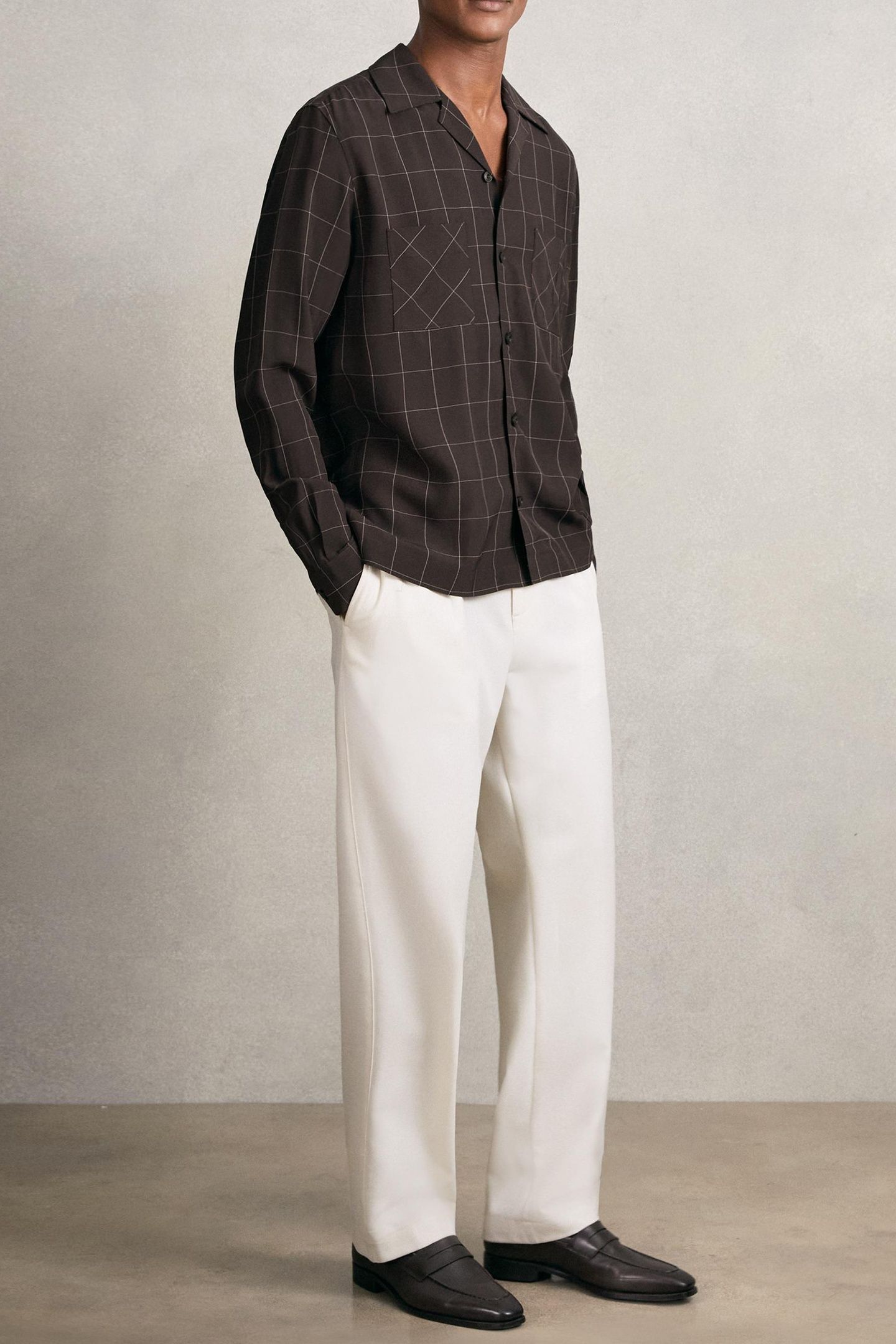 LS WINDOWPANE CUBAN SHIRT DARK BROWN 3