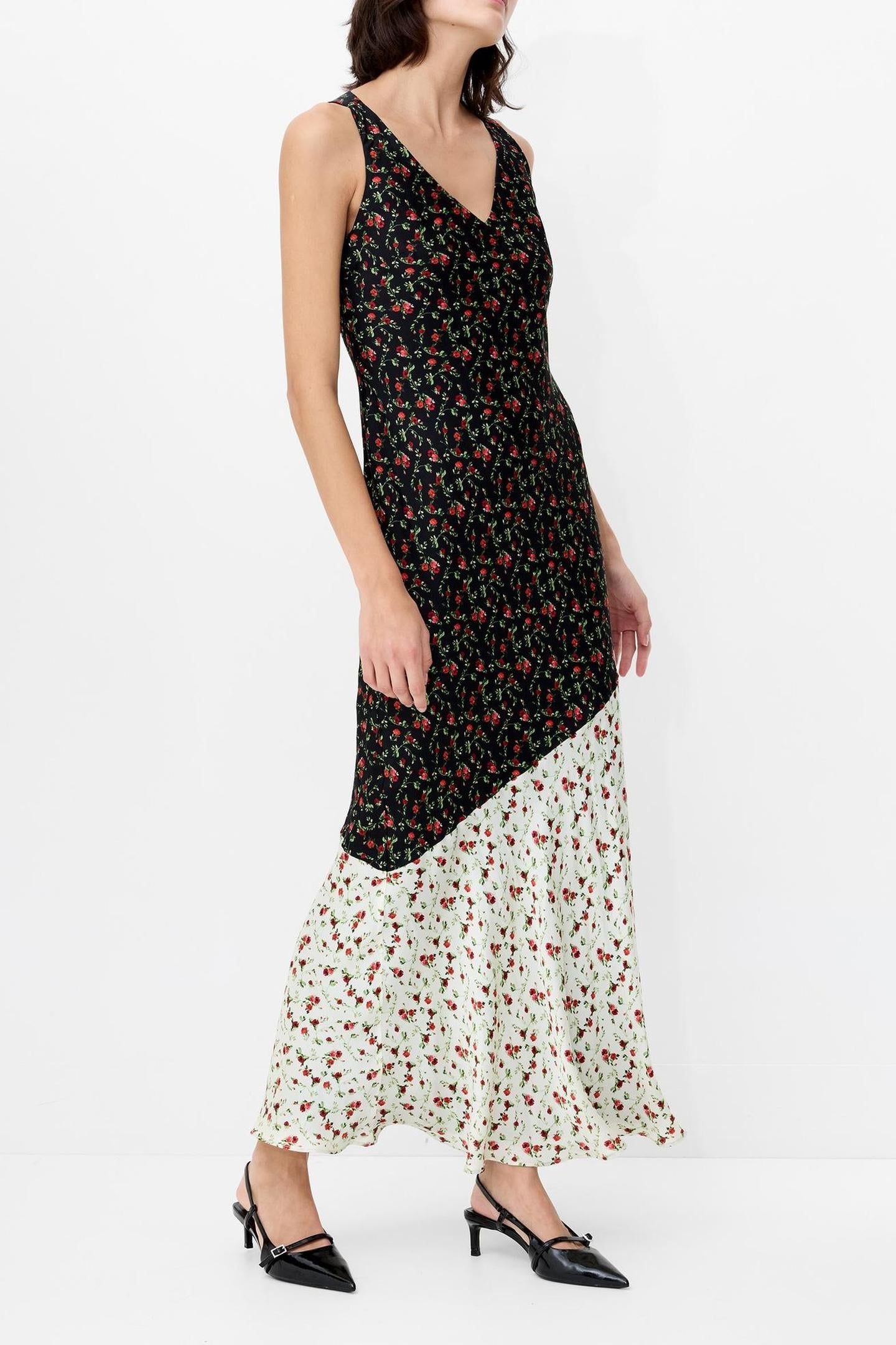 JULIA DITSY BLOOM 2 TONE MIDI BLACK/PORCELAIN CREA 1
