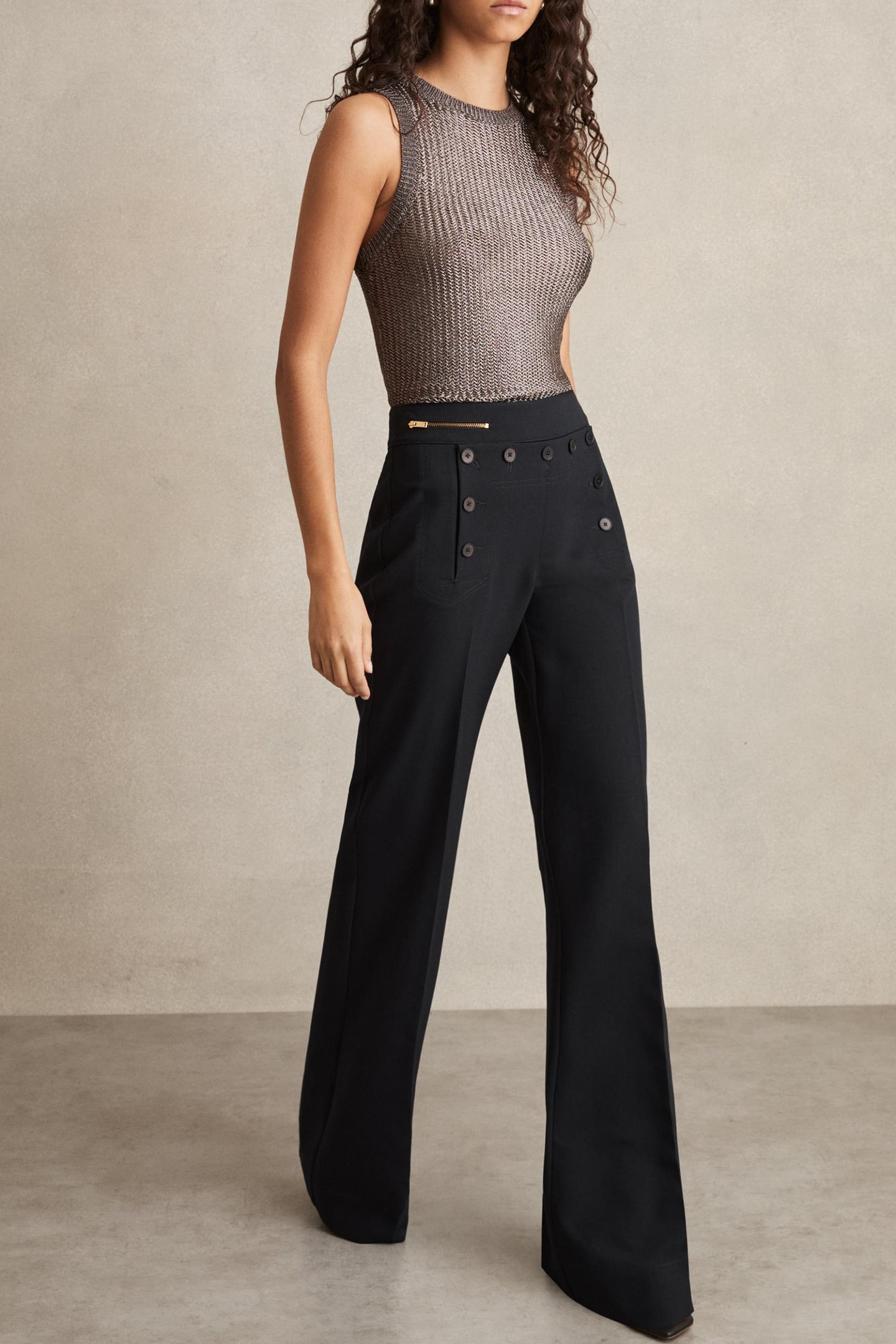 WIDE LEG BUTTON BETAIL TROUSER NAVY 3