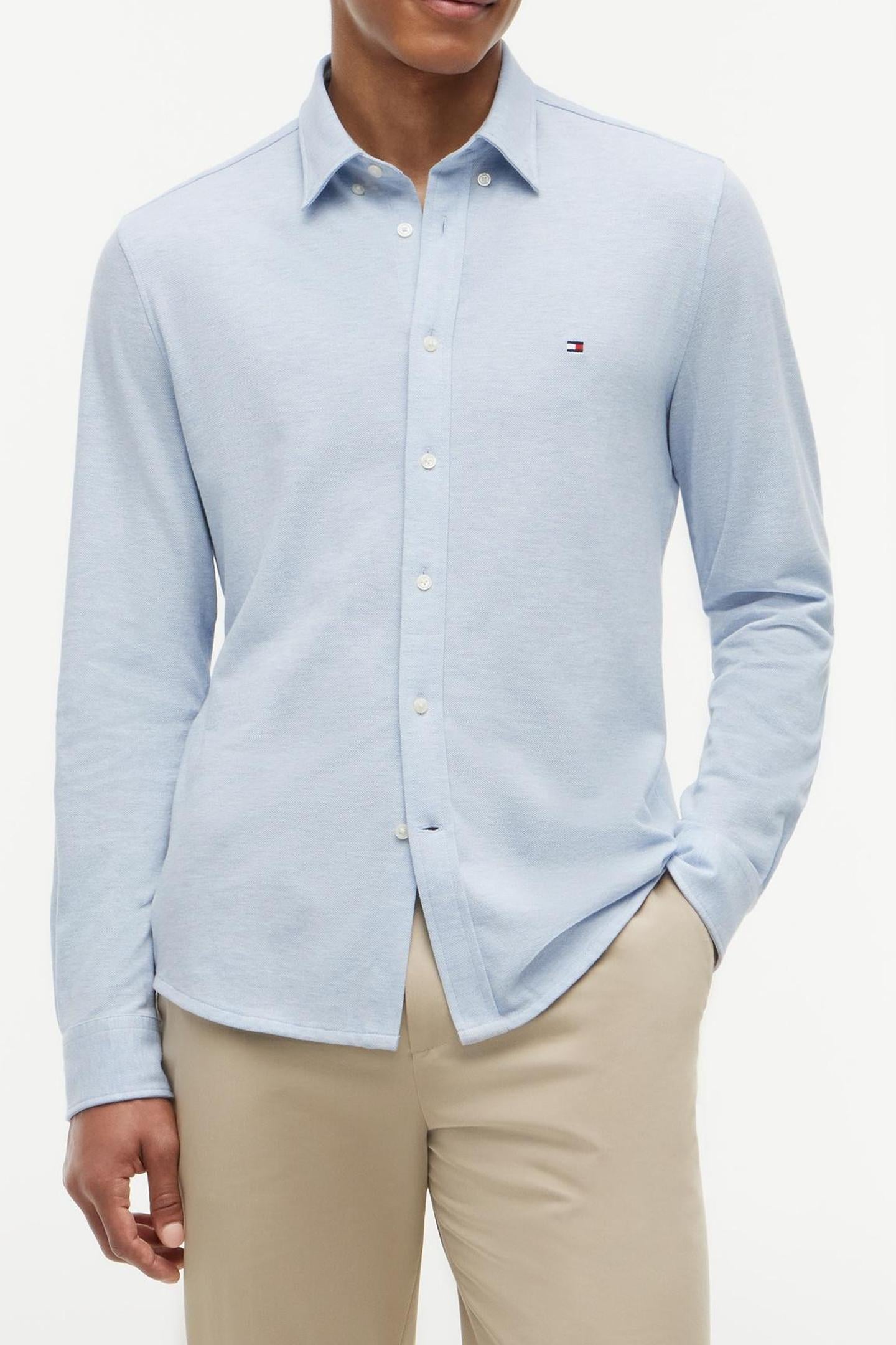 KNIT PIQUE SHIRT LIGHT BLUE HEATHER 1