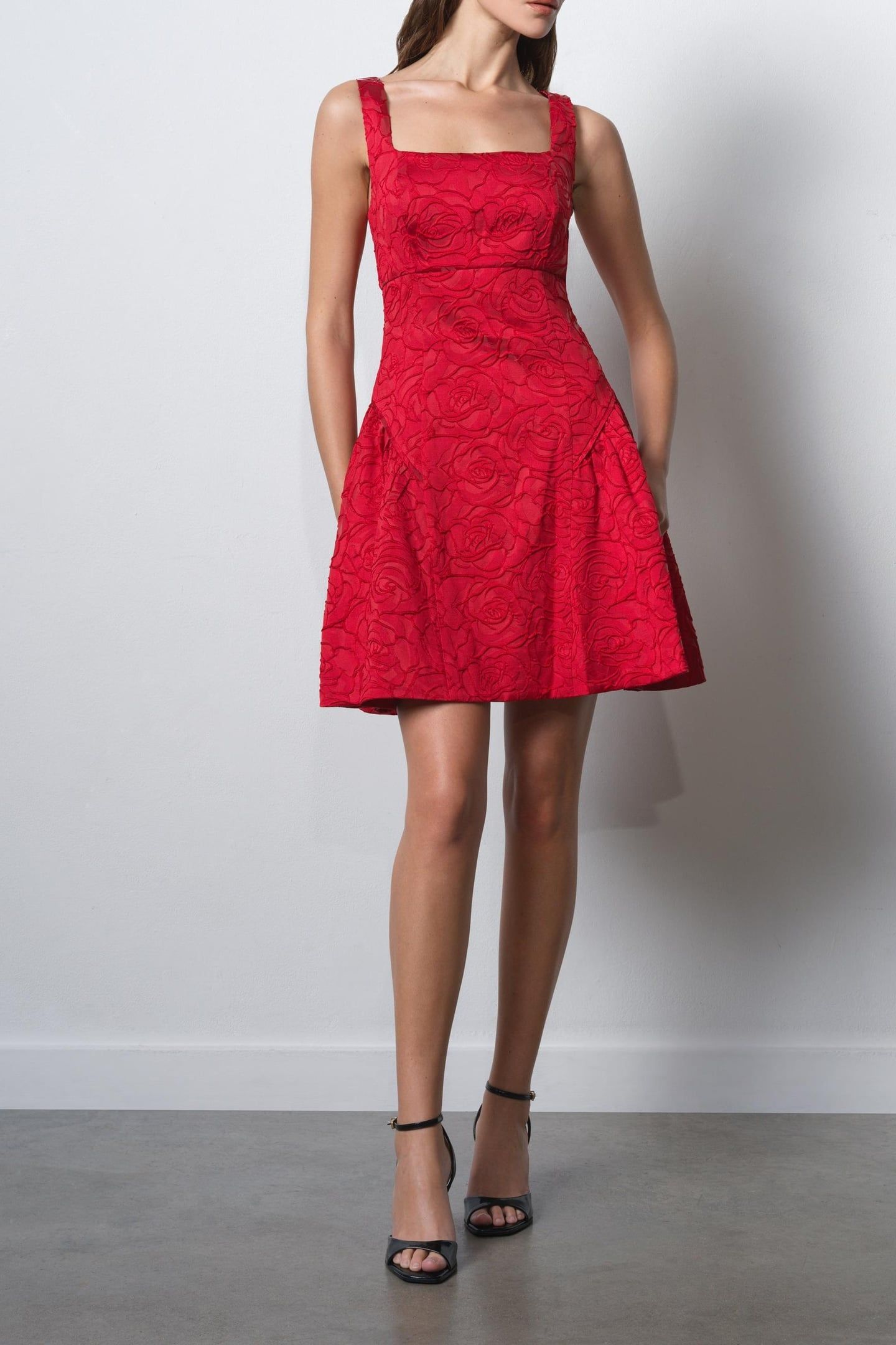 CREA JACQUARD FLARED DRESS LIPSTICK RED 1