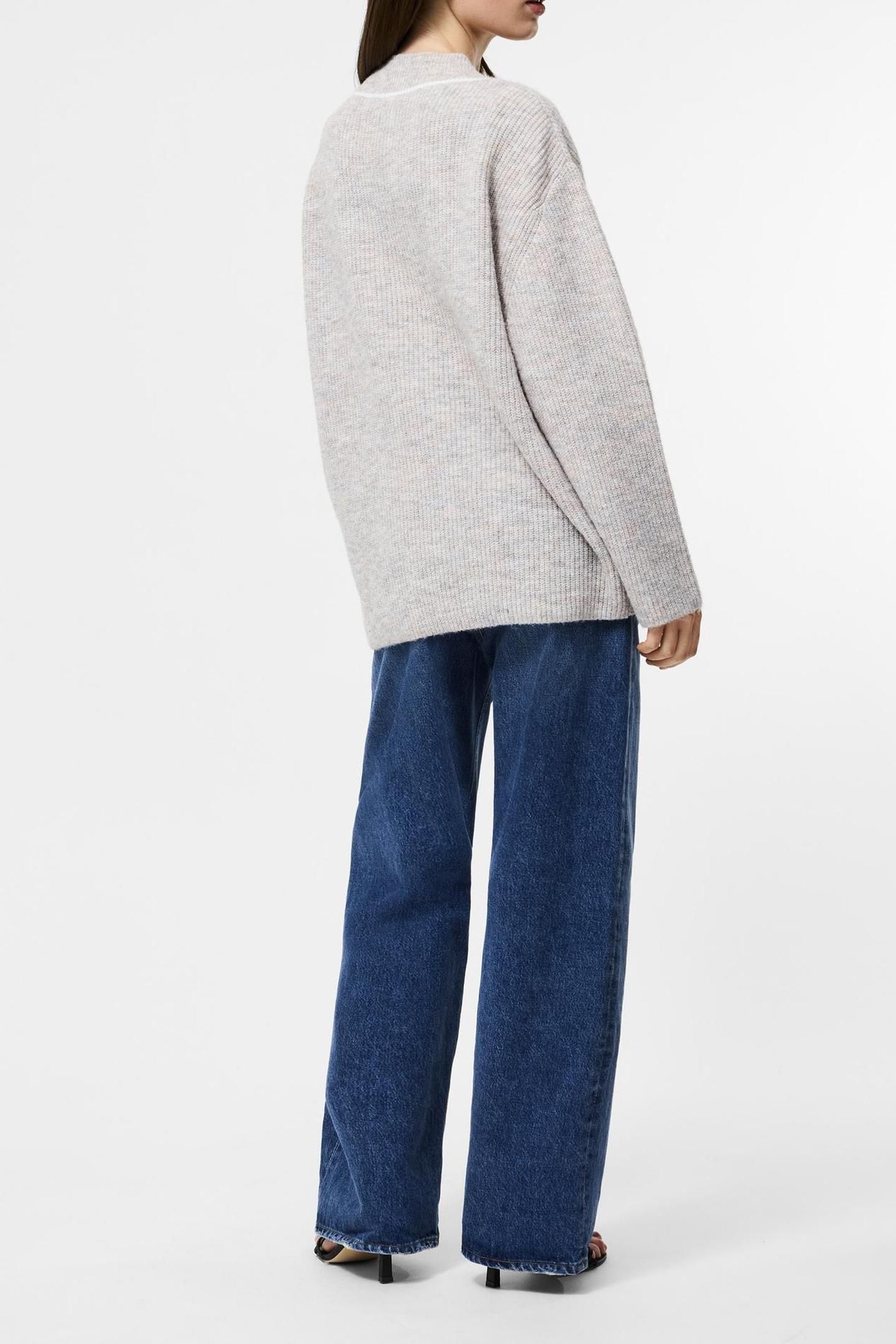 KEZIA VERTICAL V NK JUMPER STONE GREY/W.WHITE 3