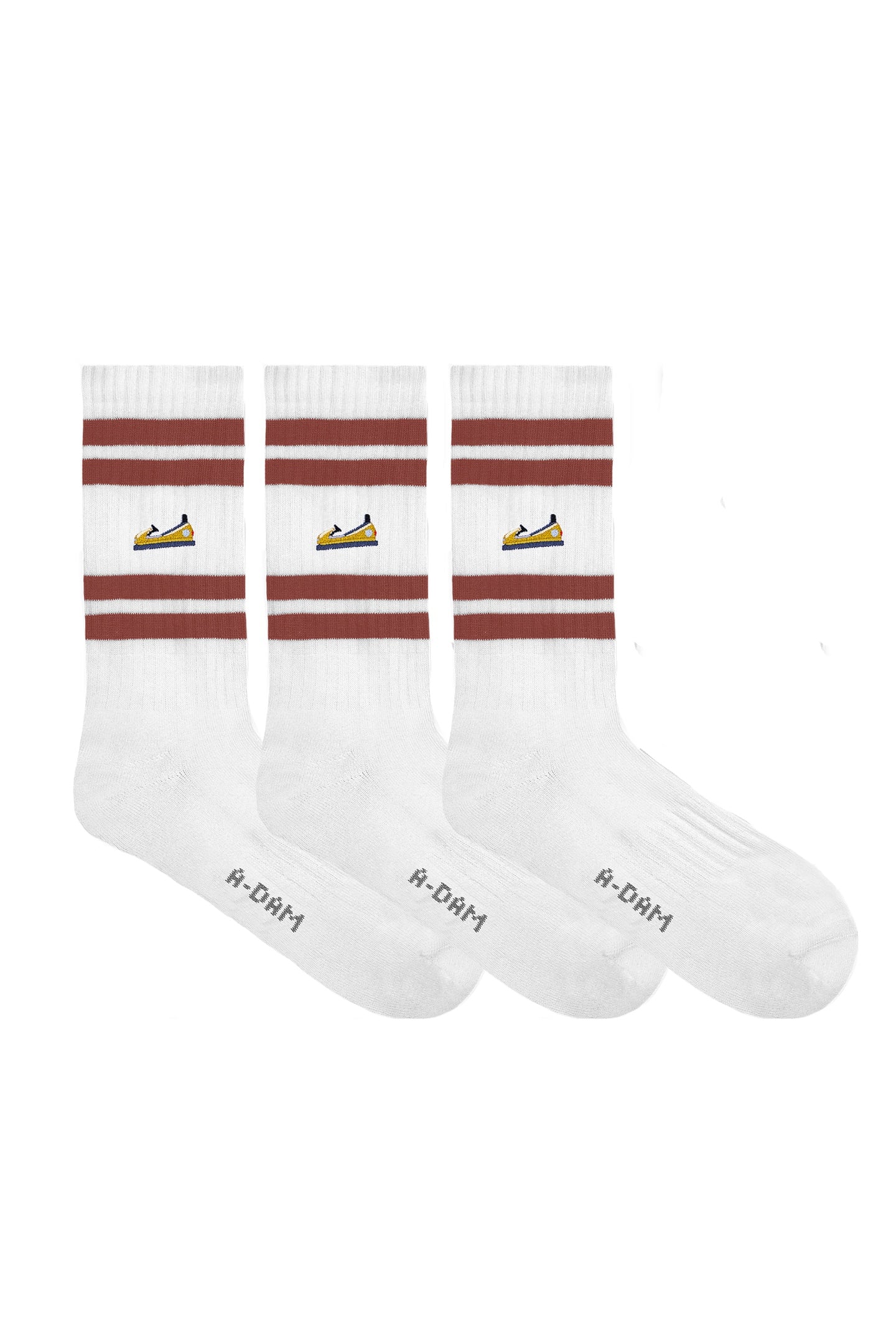 A-DAM 3-PACK CREW SOCKS BURGUNDY STRIPES BUMPER WHITE 1