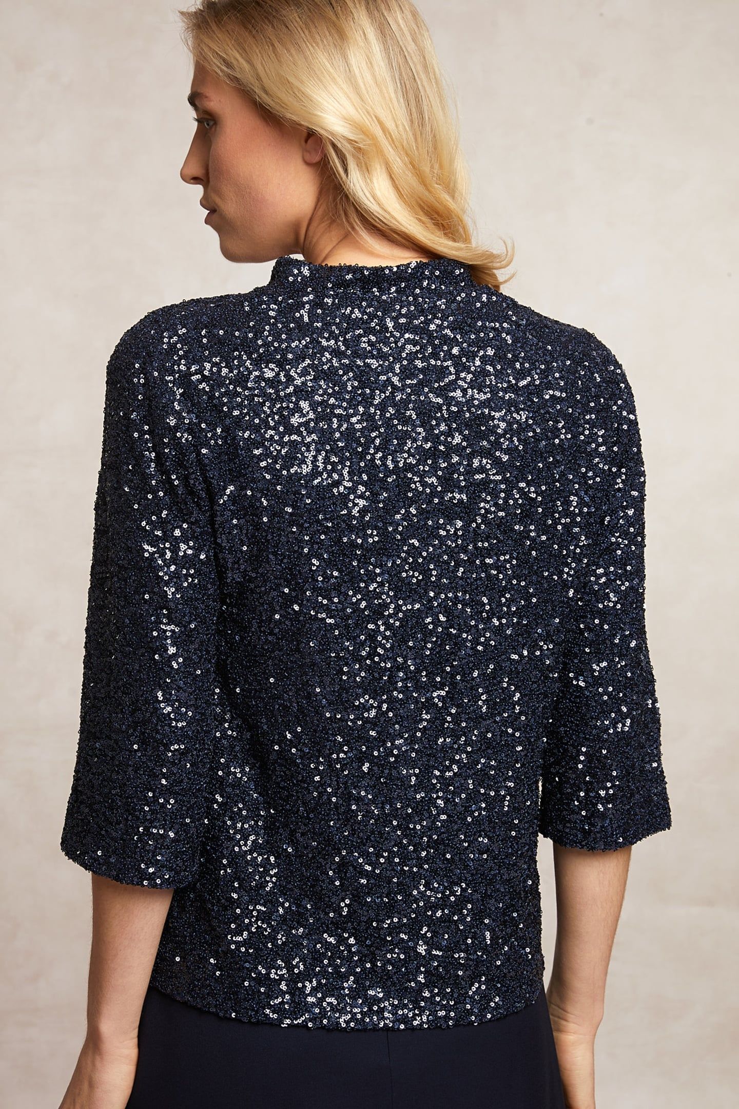 GLITTER V-NECK BLOUSE 3/4 SLEEVES NAVY 2
