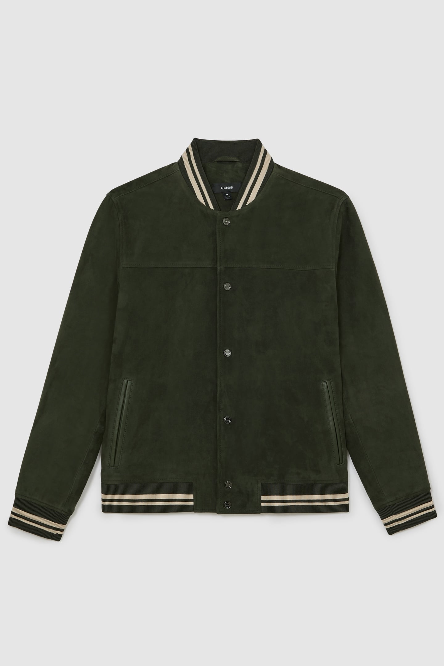 LS SUEDE STRIPE BOMBER JACKET FOREST GREEN 4