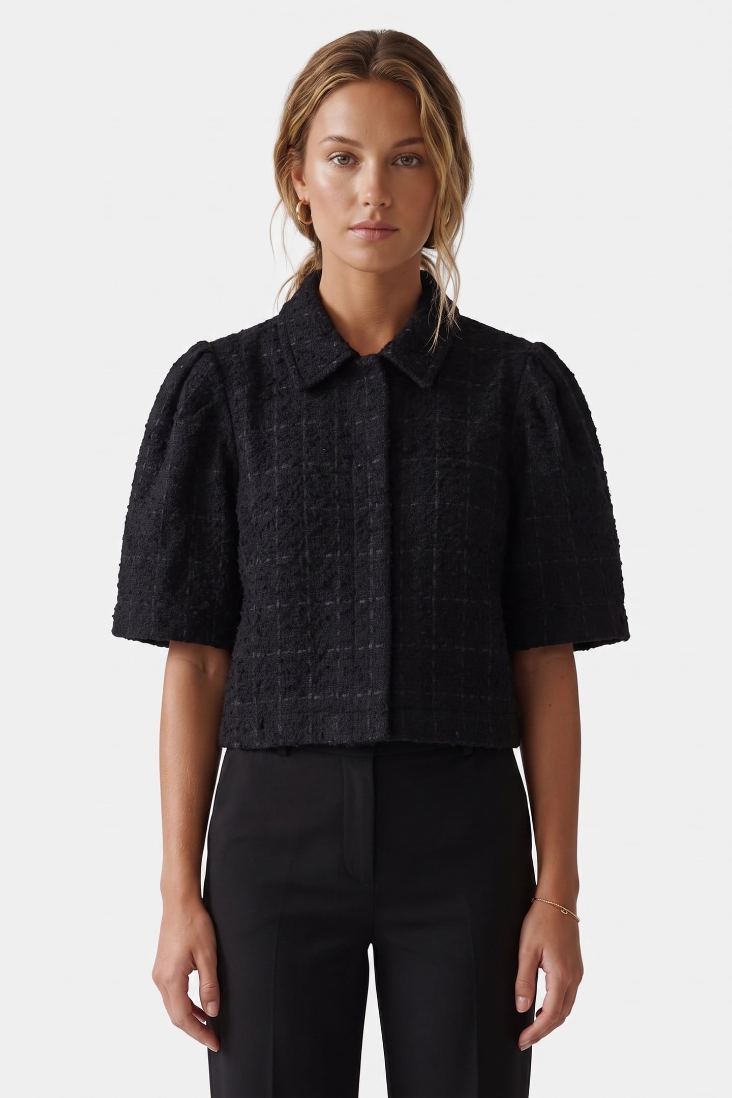 PA BROOK TWEED BLOUSE BLACK 1