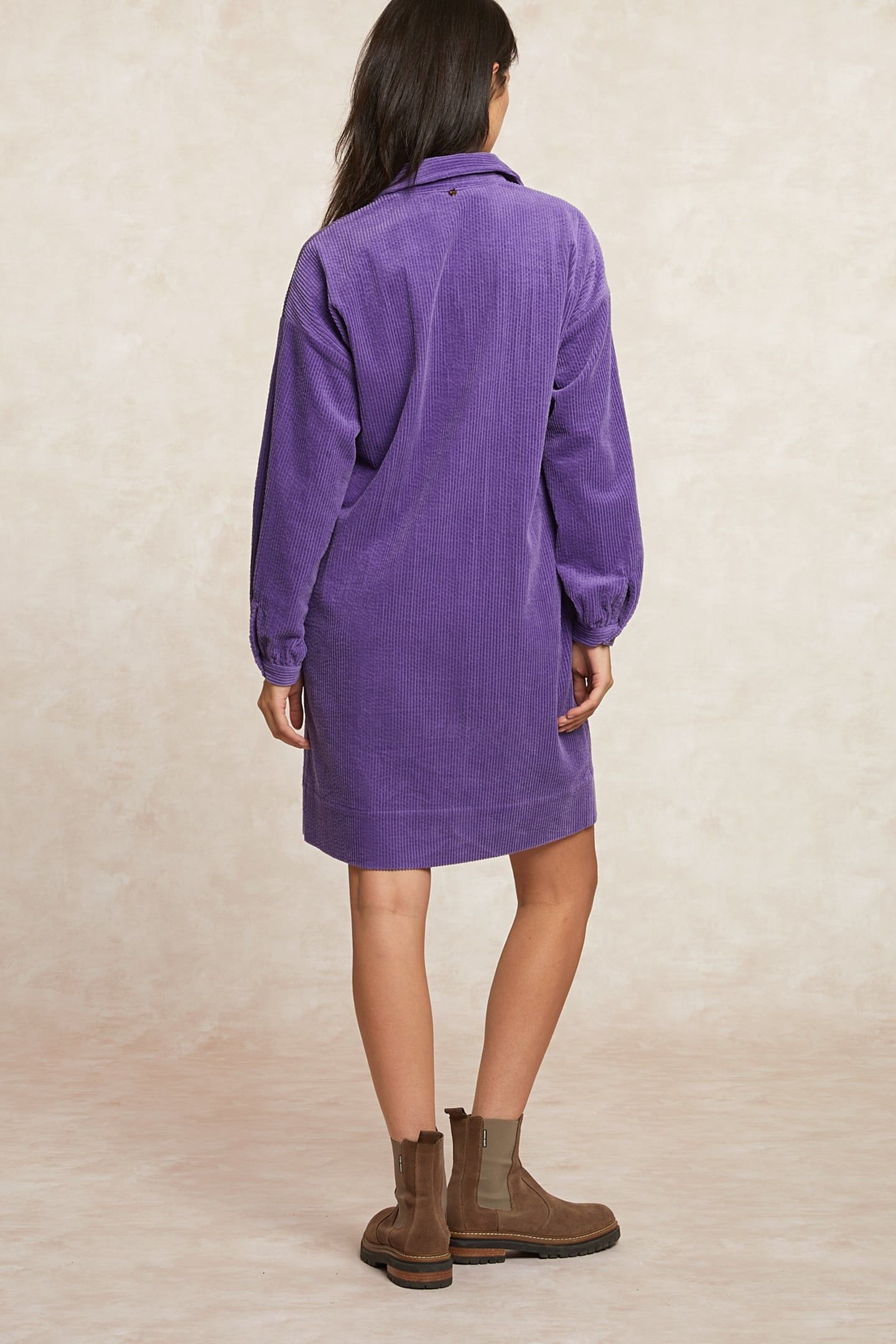 BELTED CORDUROY DRESS WITH BUTTONS PURPLE 2