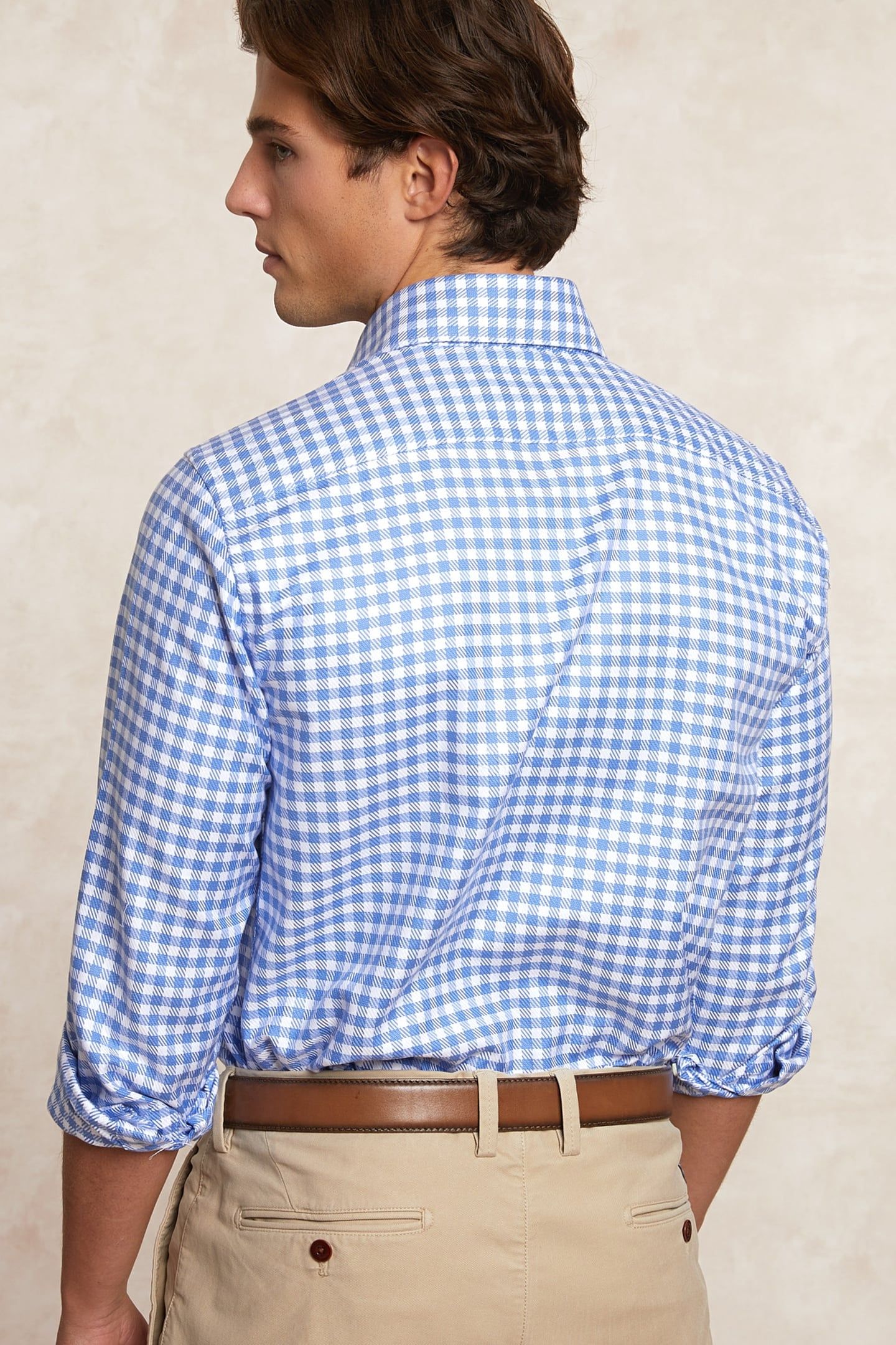 CUSTOM FIT COTTON CHECKED SHIRT BLUE/WHITE 2