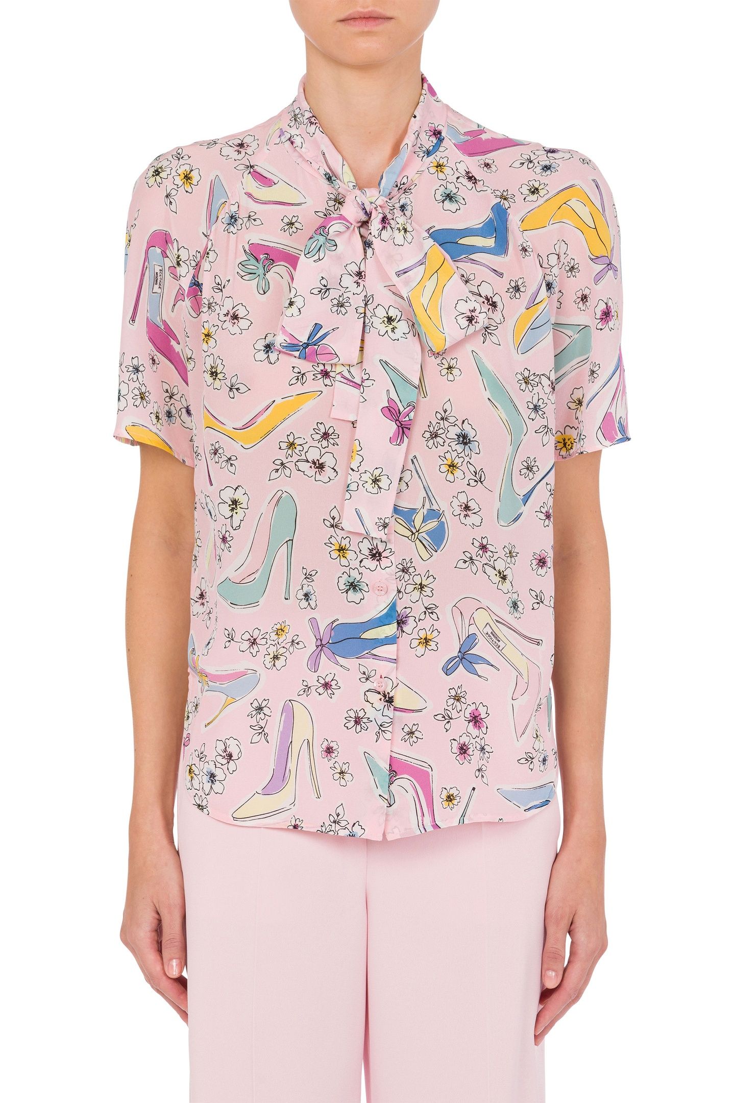 CREPE DE CHINE SHIRT HEELS & FLOWERS PINK 1