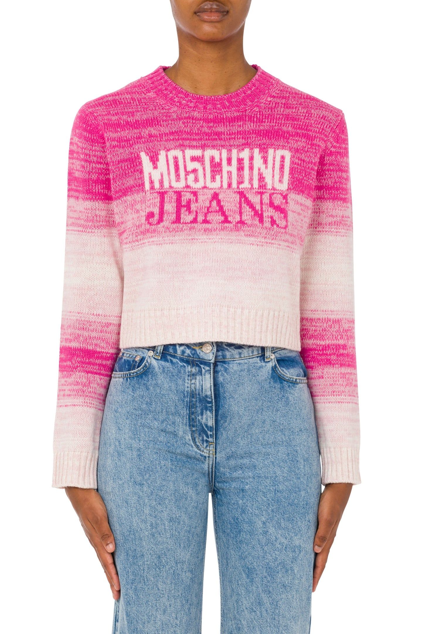 CROPPED PULLOVER IN DEGRADÉ WOOL BLEND PINK 1