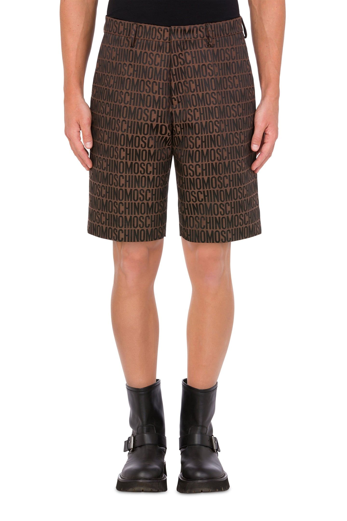 ALLOVER LOGO JACQUARD NYLON BERMUDA SHORTS BROWN 1