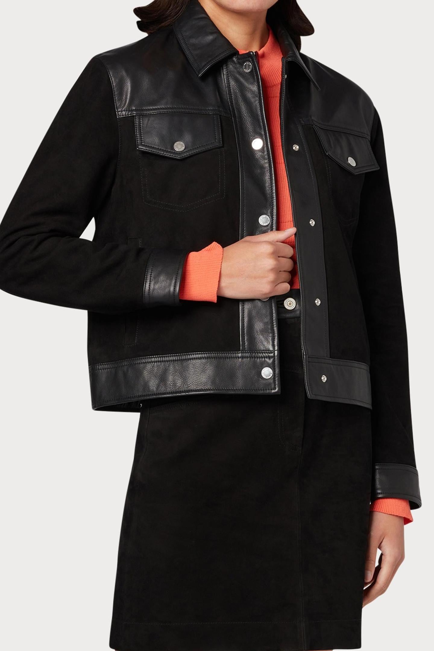 WOMENS JACKET SUEDE LEATHER MIX BLACK 8