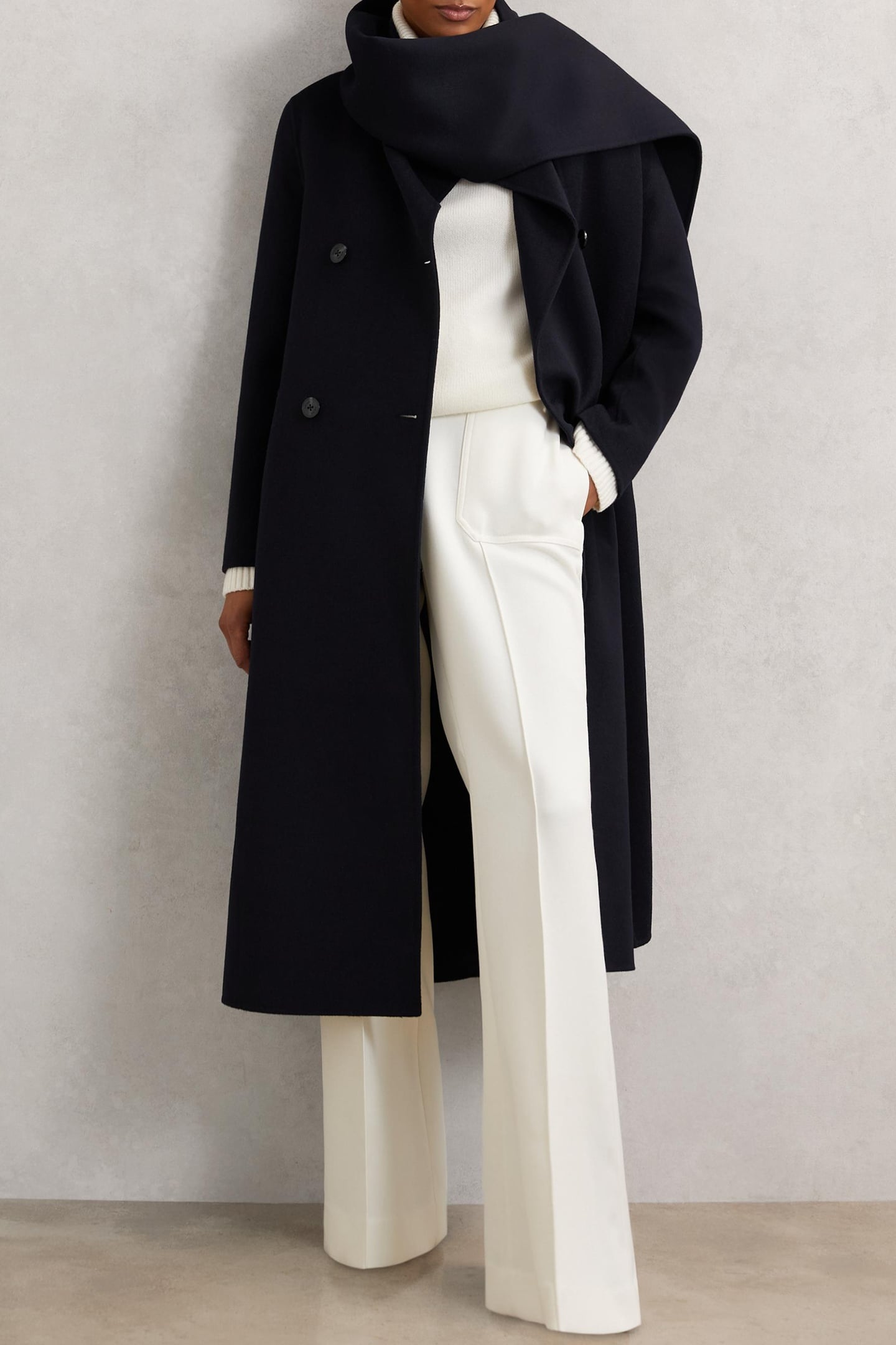 LONG SCARF BLINDSEAM COAT NAVY 1