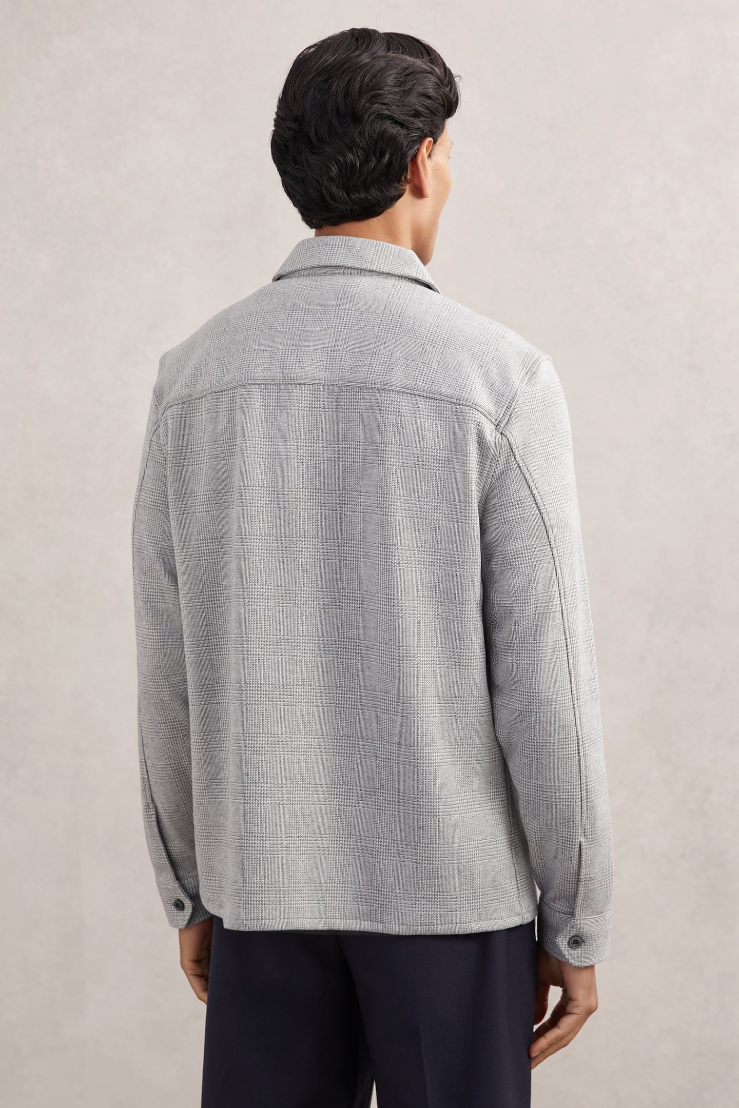 LS JERSEY CHECK TWIN POCKET OVERSHIRT SOFT GREY 2