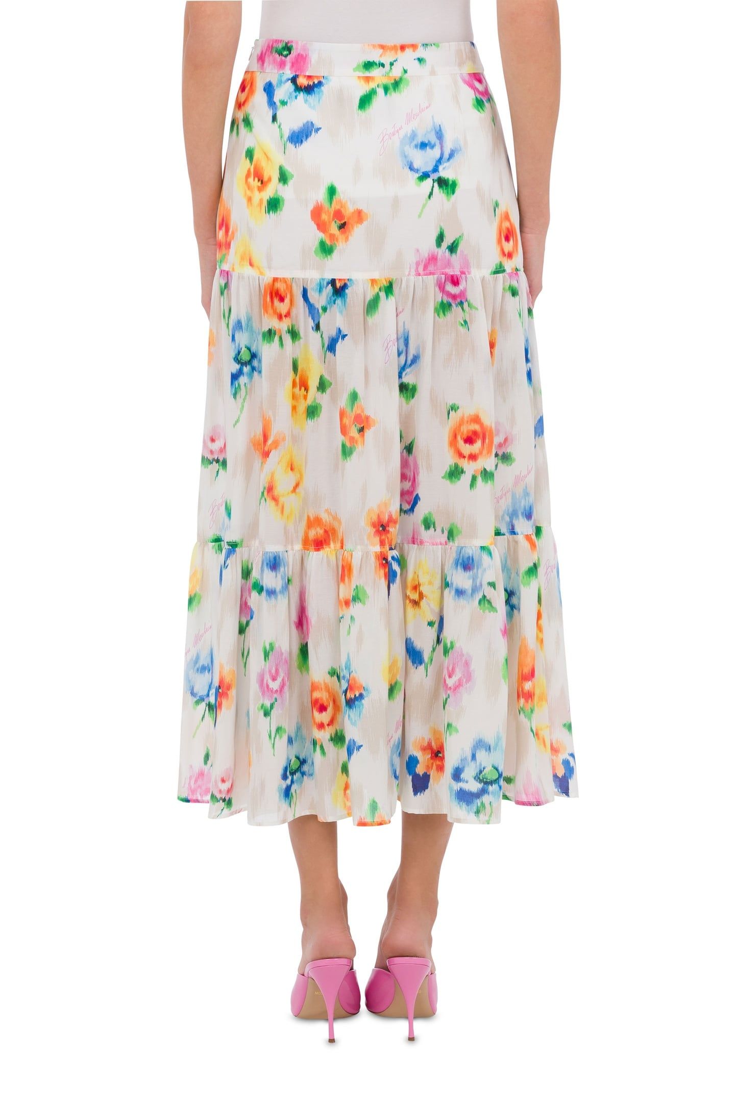 FLOWER CHINÉ SILK AND COTTON VOILE SKIRT WHITE 2