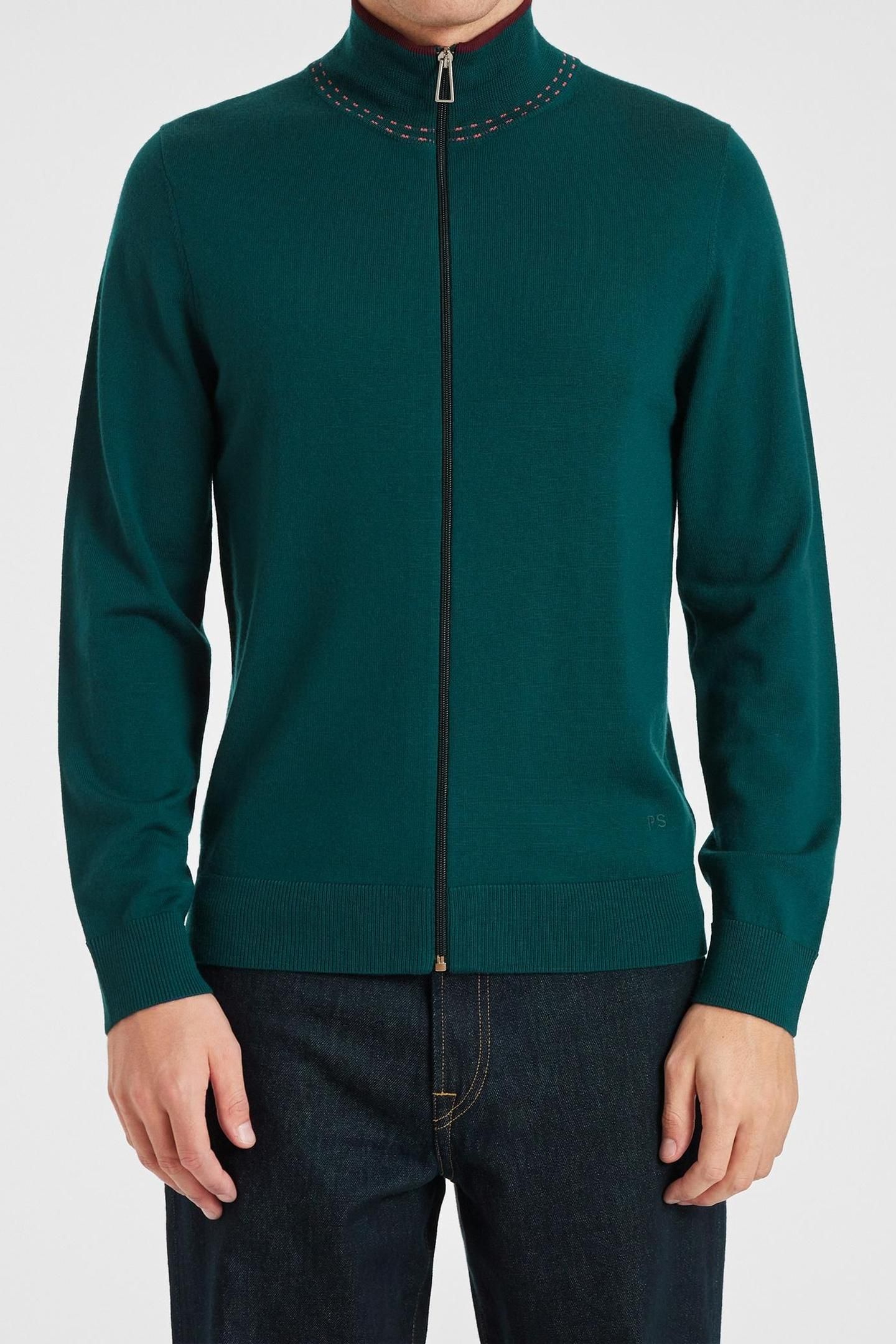 MENS CARDIGAN ZIP THRU PETROL GREEN 1
