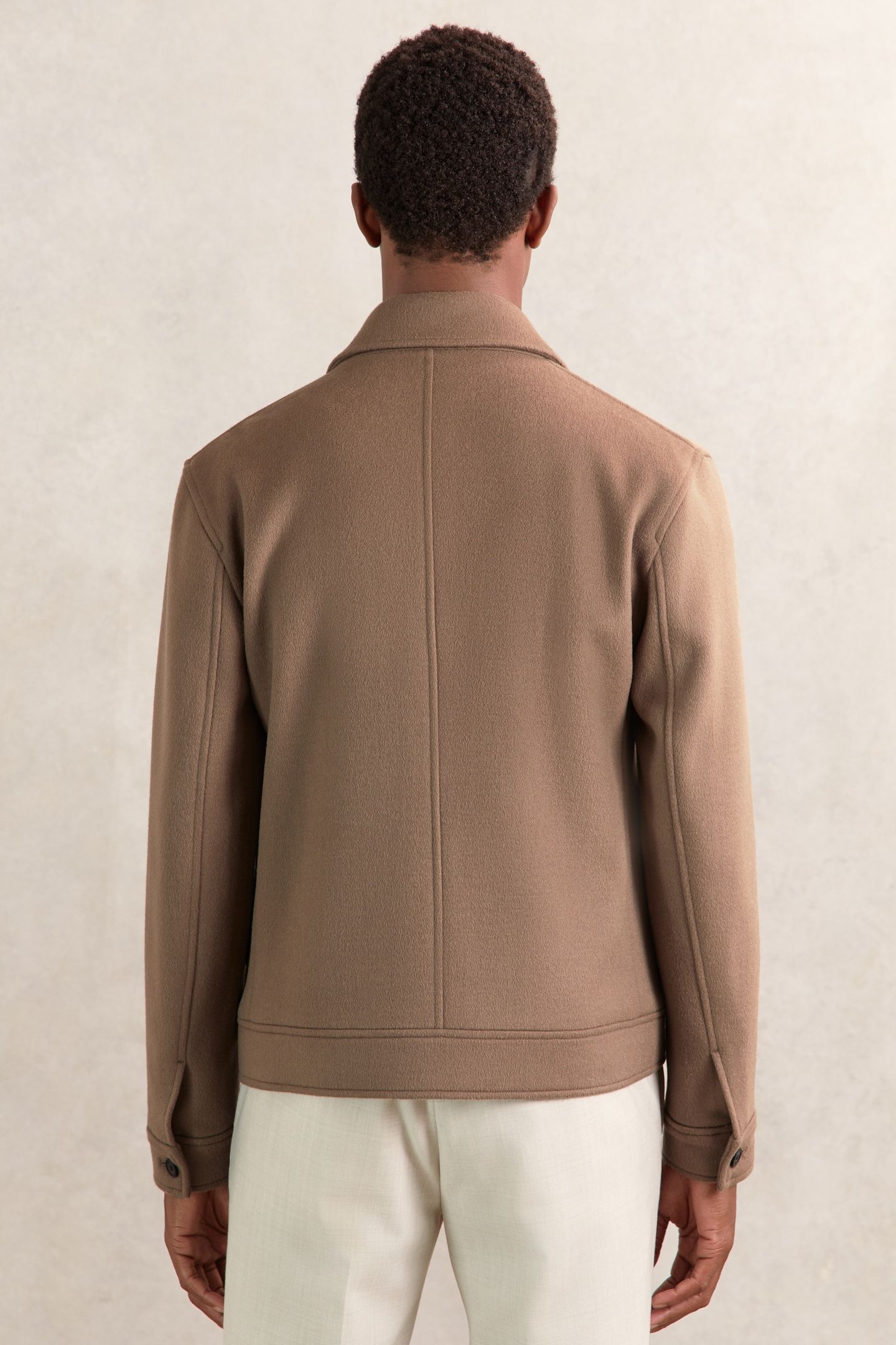 LS ZIP THROUGH CONCEALED PLACKET WOOL JACKET DARK BROWN 2