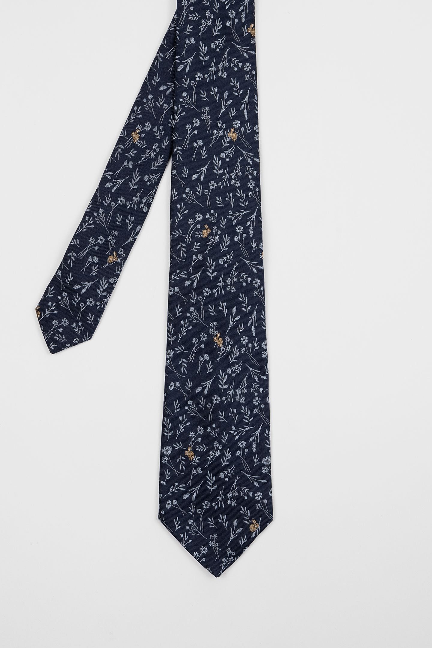 MEN TIE RABBIT FLORAL VERY DARK NAVY 7
