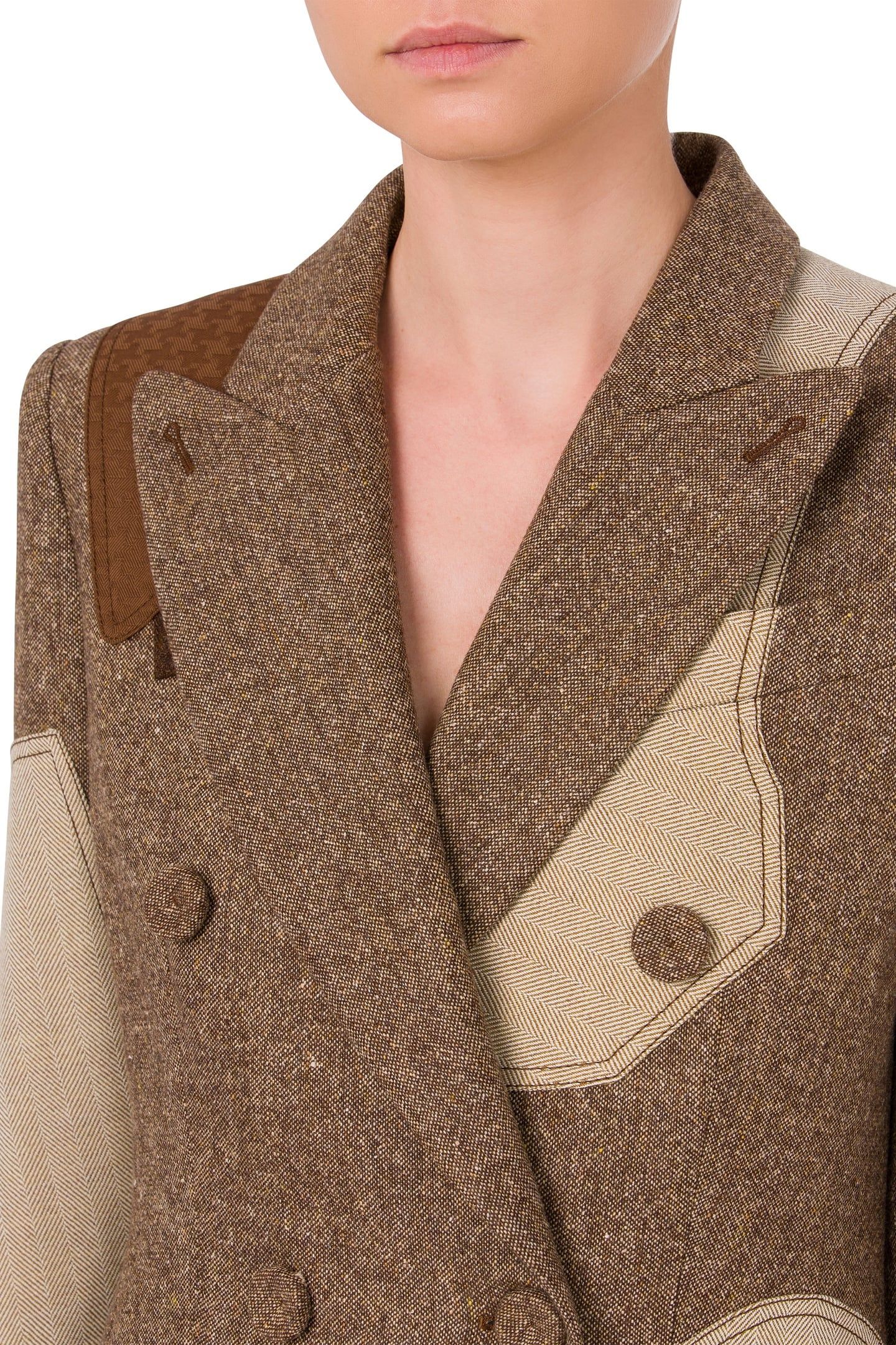 PATCHWORK WOOL BLEND COAT BROWN 4
