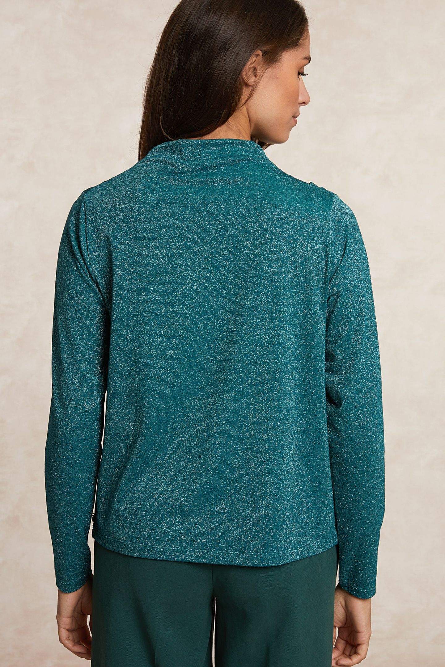 FANCY LUREX MOCK NECK T-SHIRT GREEN 2