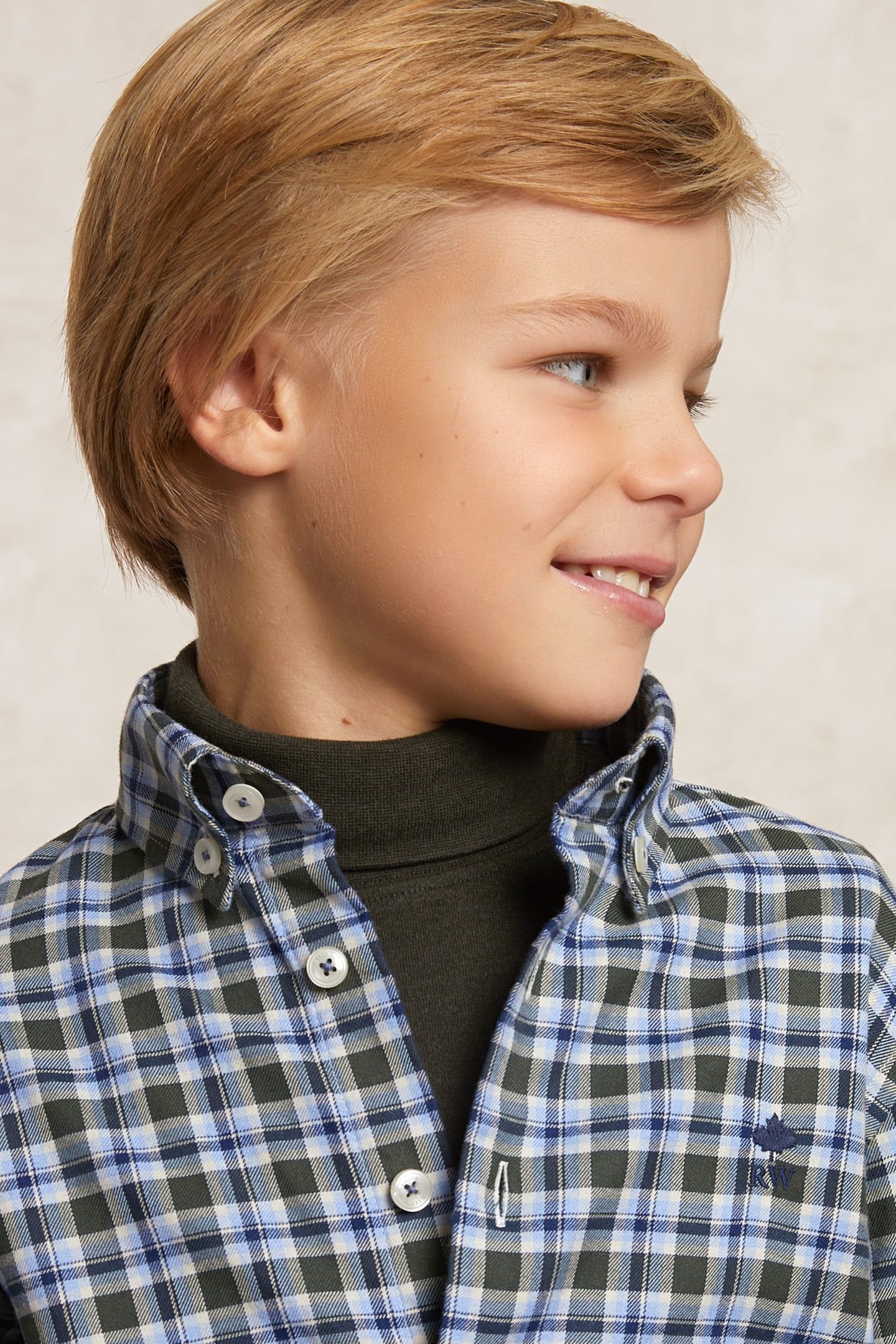 CUSTOM FIT CHECKED FLANNEL SHIRT KHAKI/BLUE 4