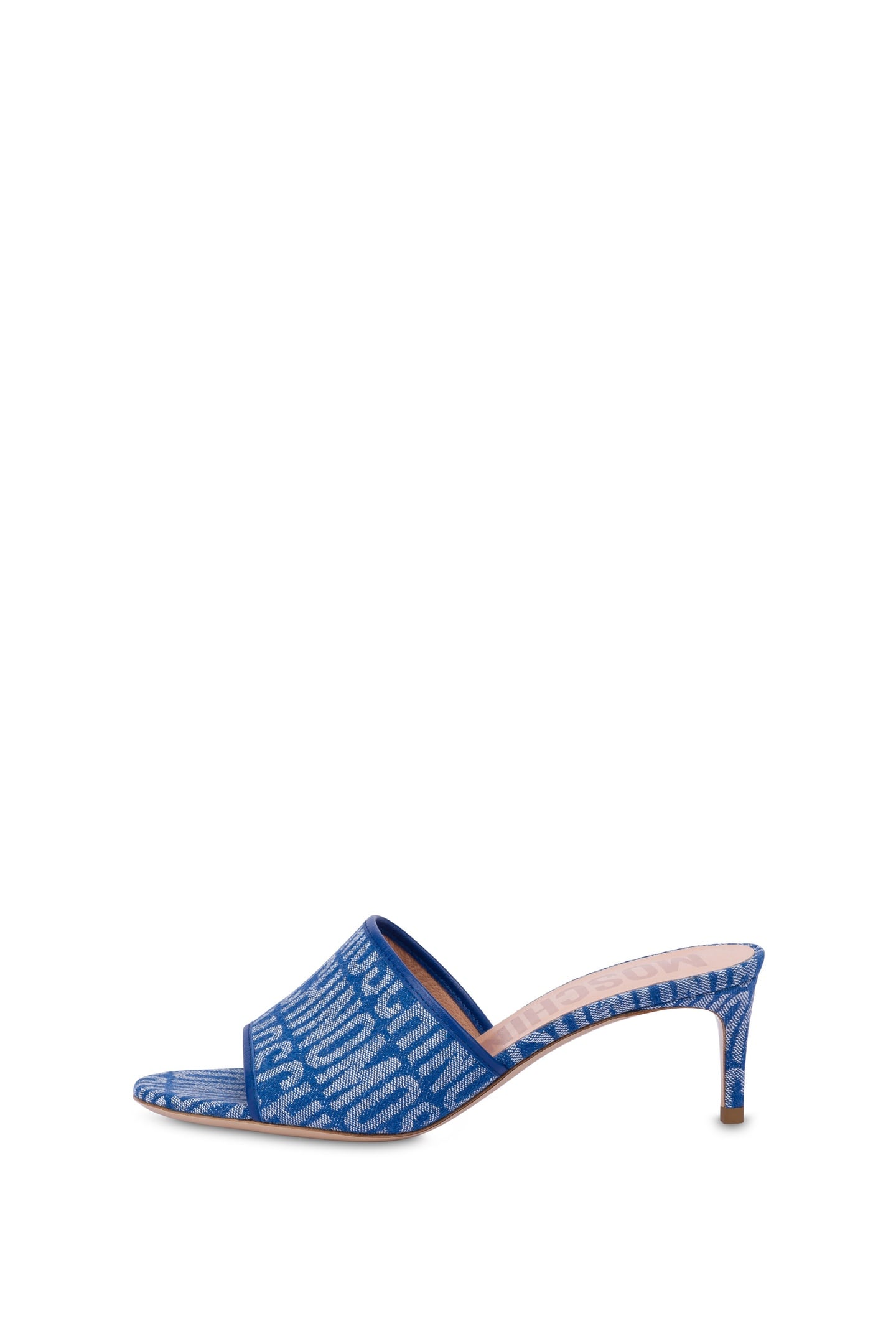 ALLOVER LOGO DENIM HEELED SANDALS BLUE 1