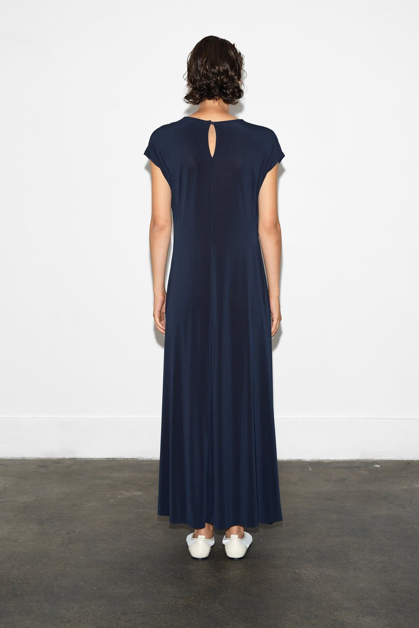 SAMIRA JERSEY GATHERED MIDI DR NAVY 2