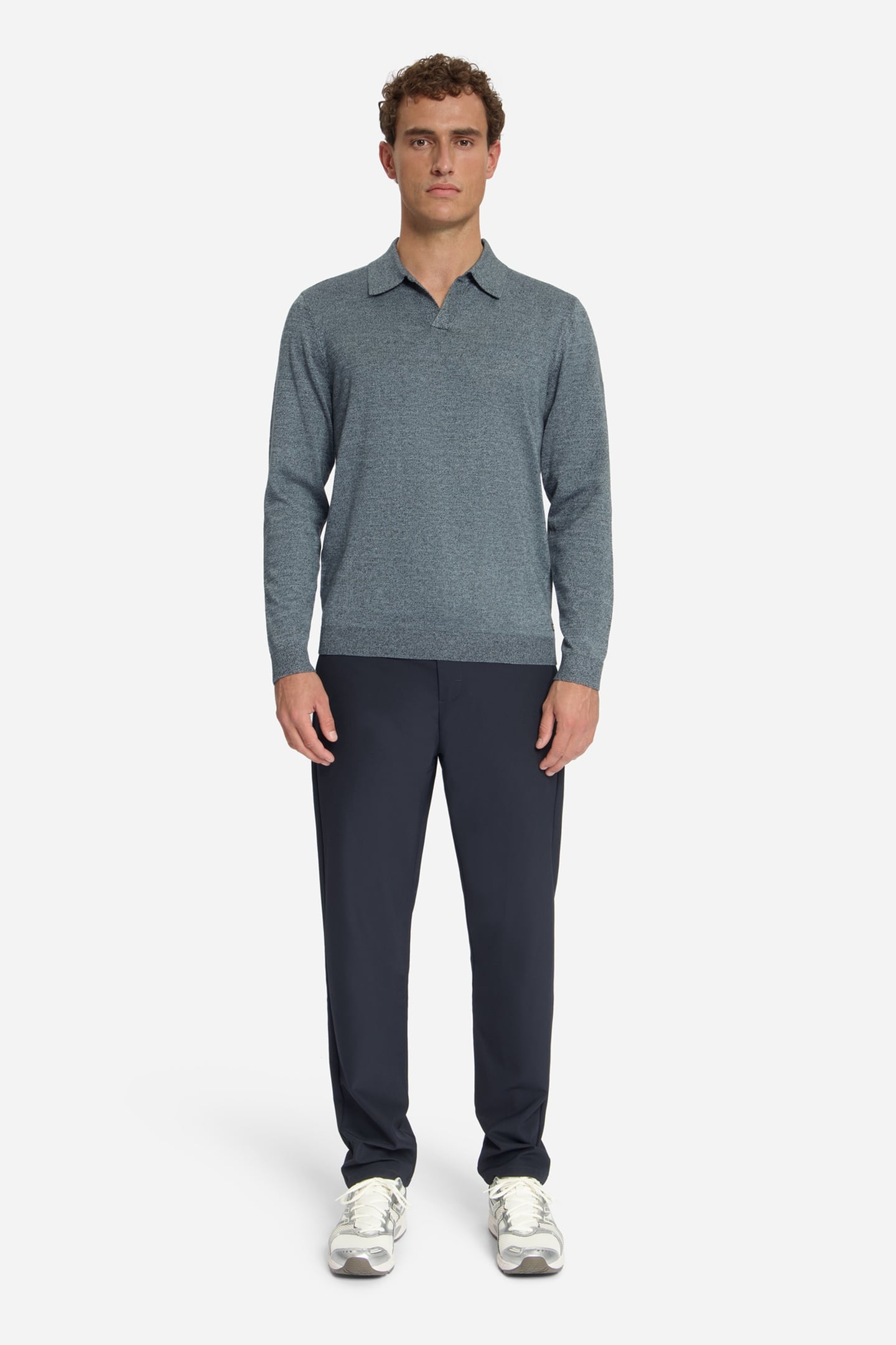 PULLOVER V POLO MELANGE DUSTY BLUE 1