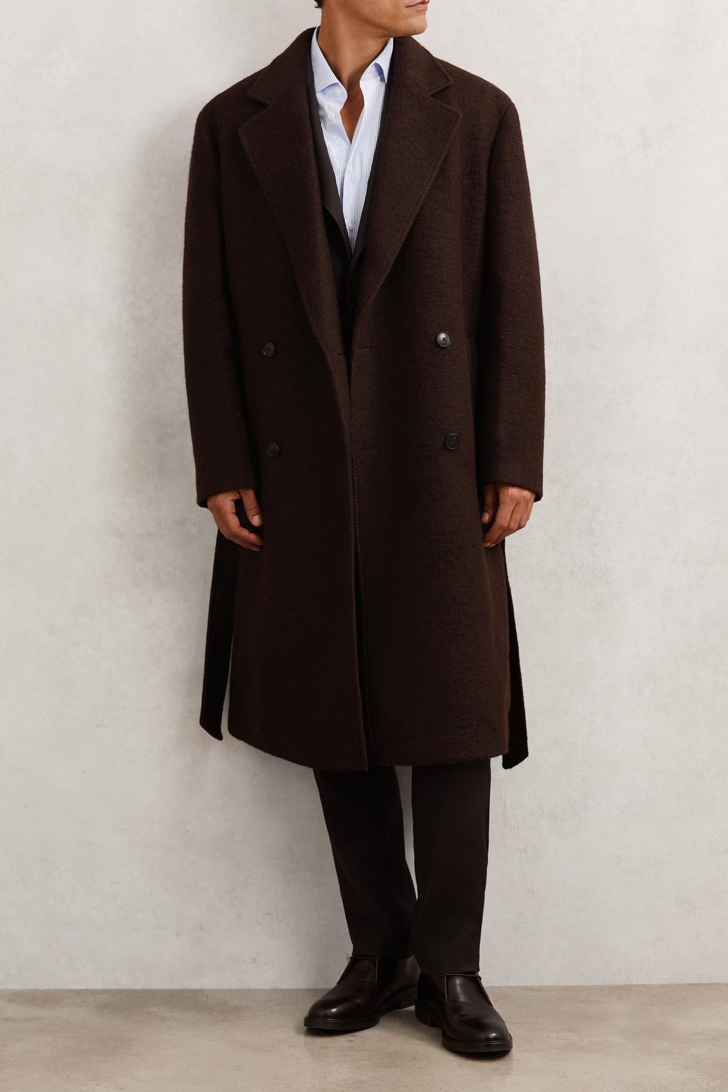 LS BOUCLE DB BELTED OVERCOAT CHOCOLATE BROWN 3