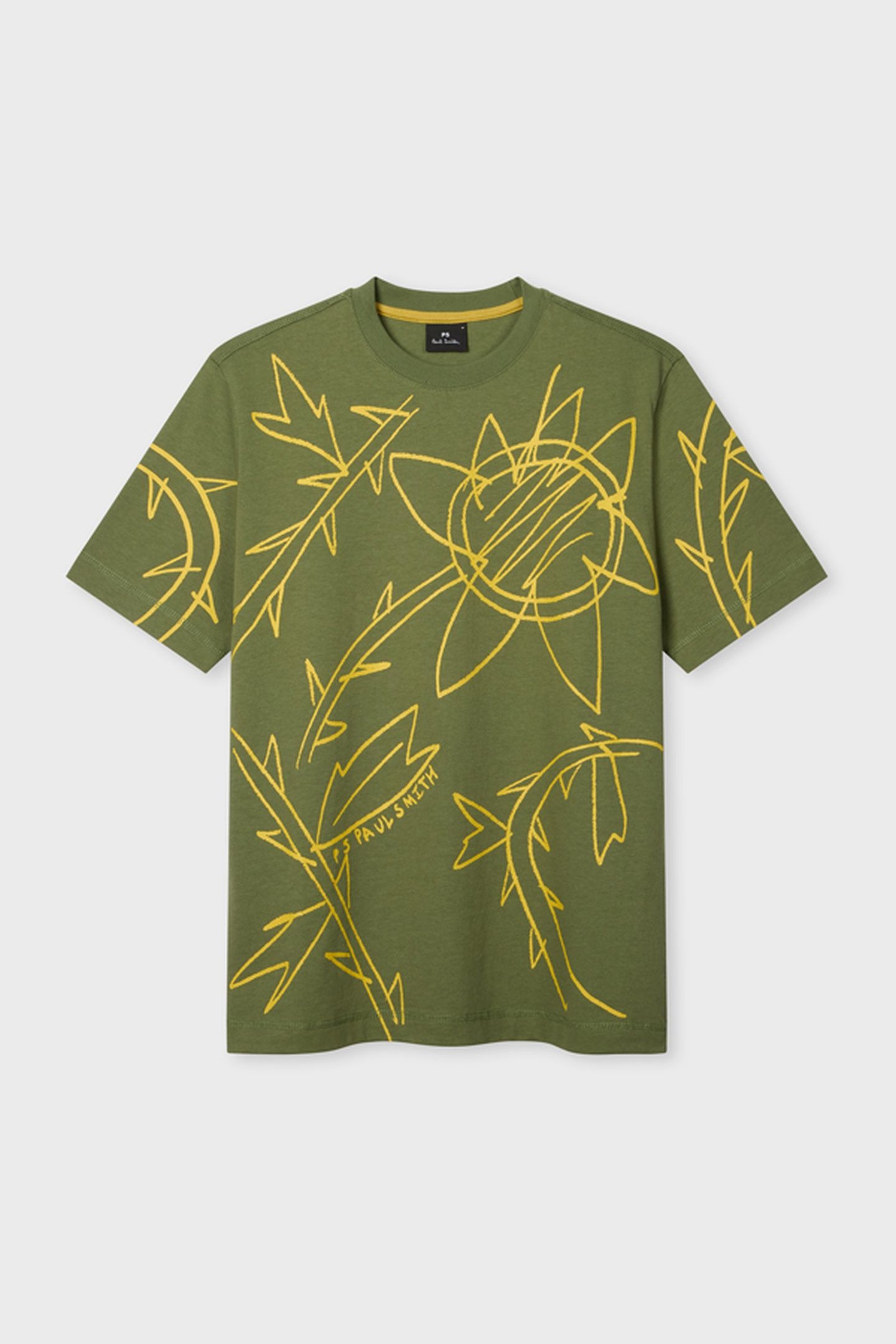 MENS REG FIT SS TSHIRT SKETCH FLORAL LT GREYISH GREEN 4