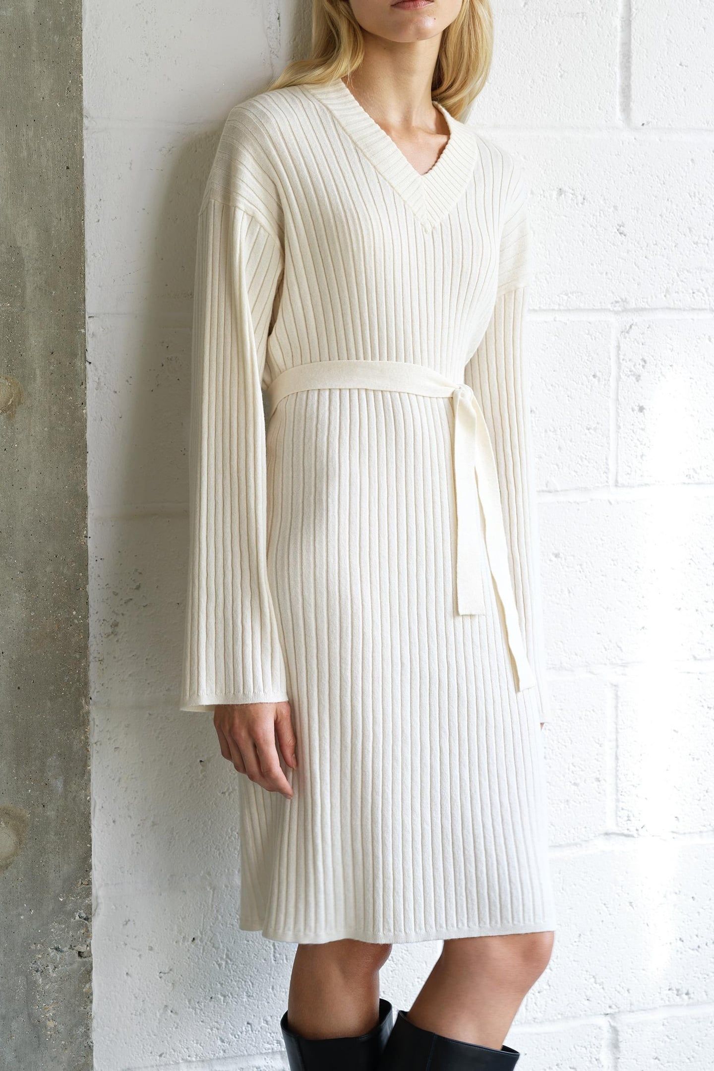 CAMMI KNIT LS DRESS PORCELAIN CREAM 2