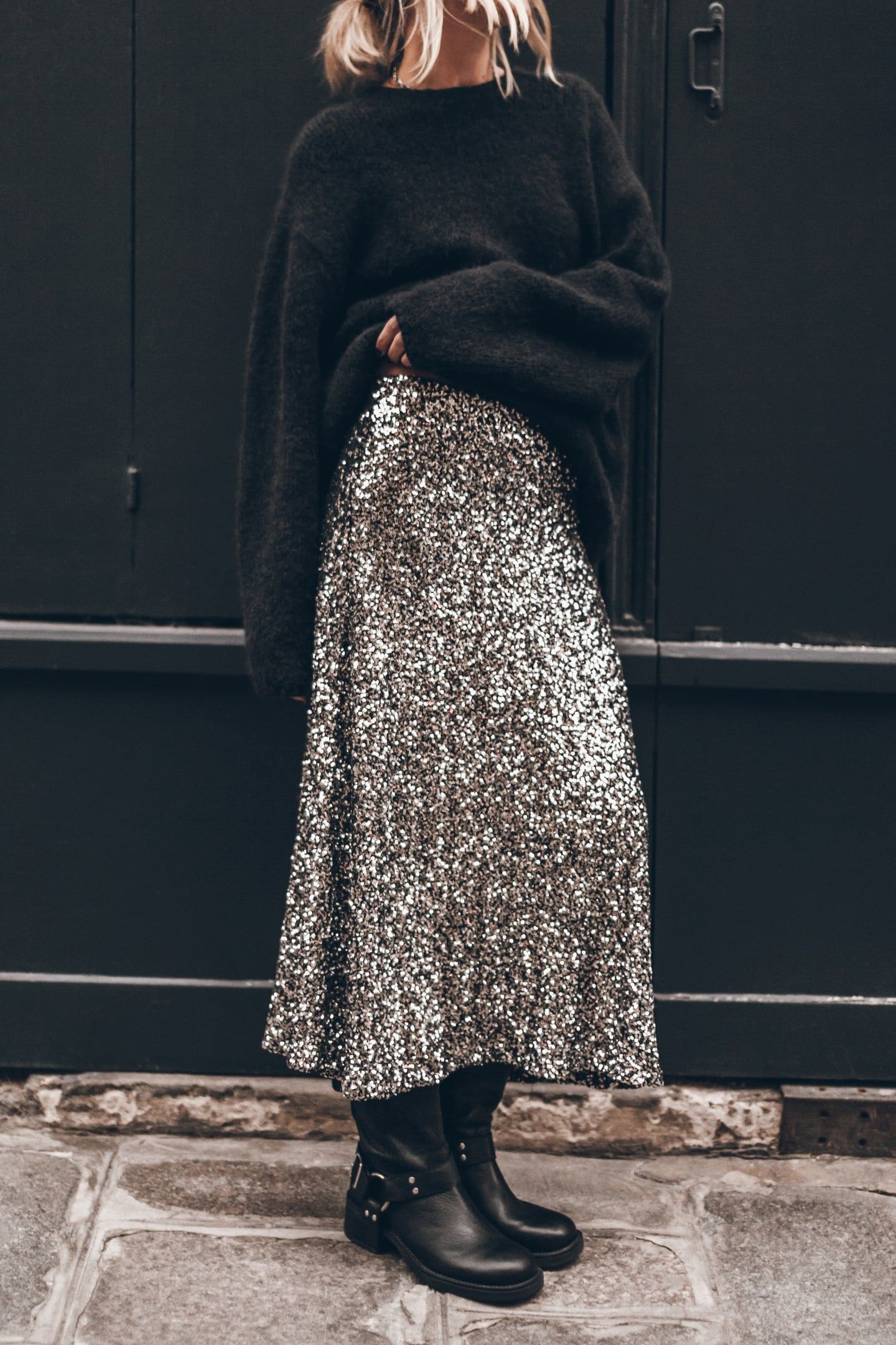 THE DARK LONG SEQUIN SKIRT BLACK 1